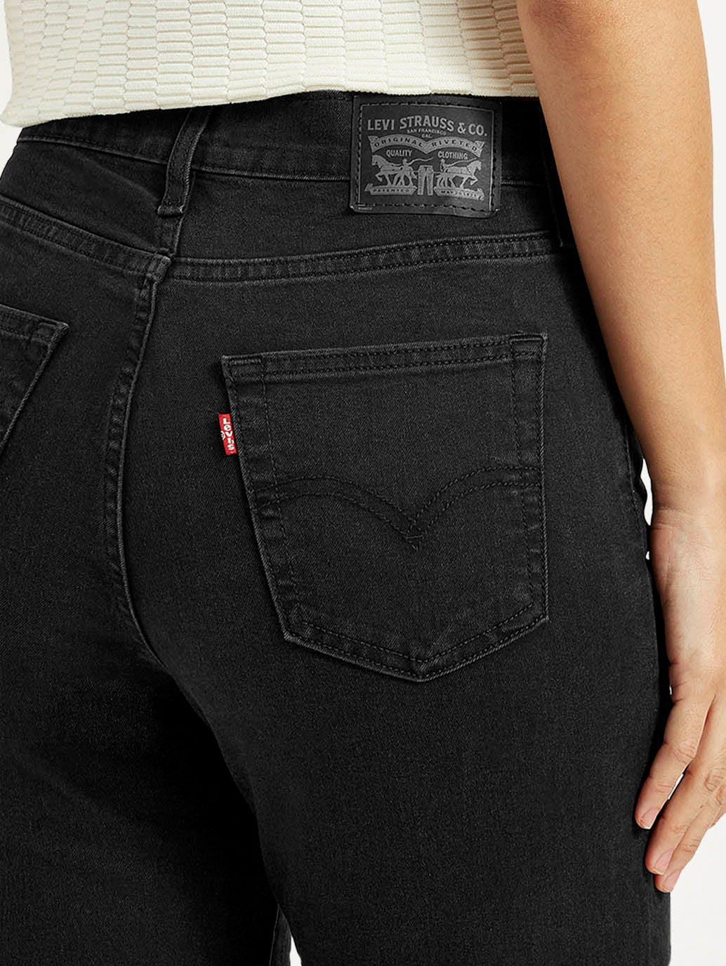 Women's 724 Black Straight Fit High Rise Jeans - Detail View