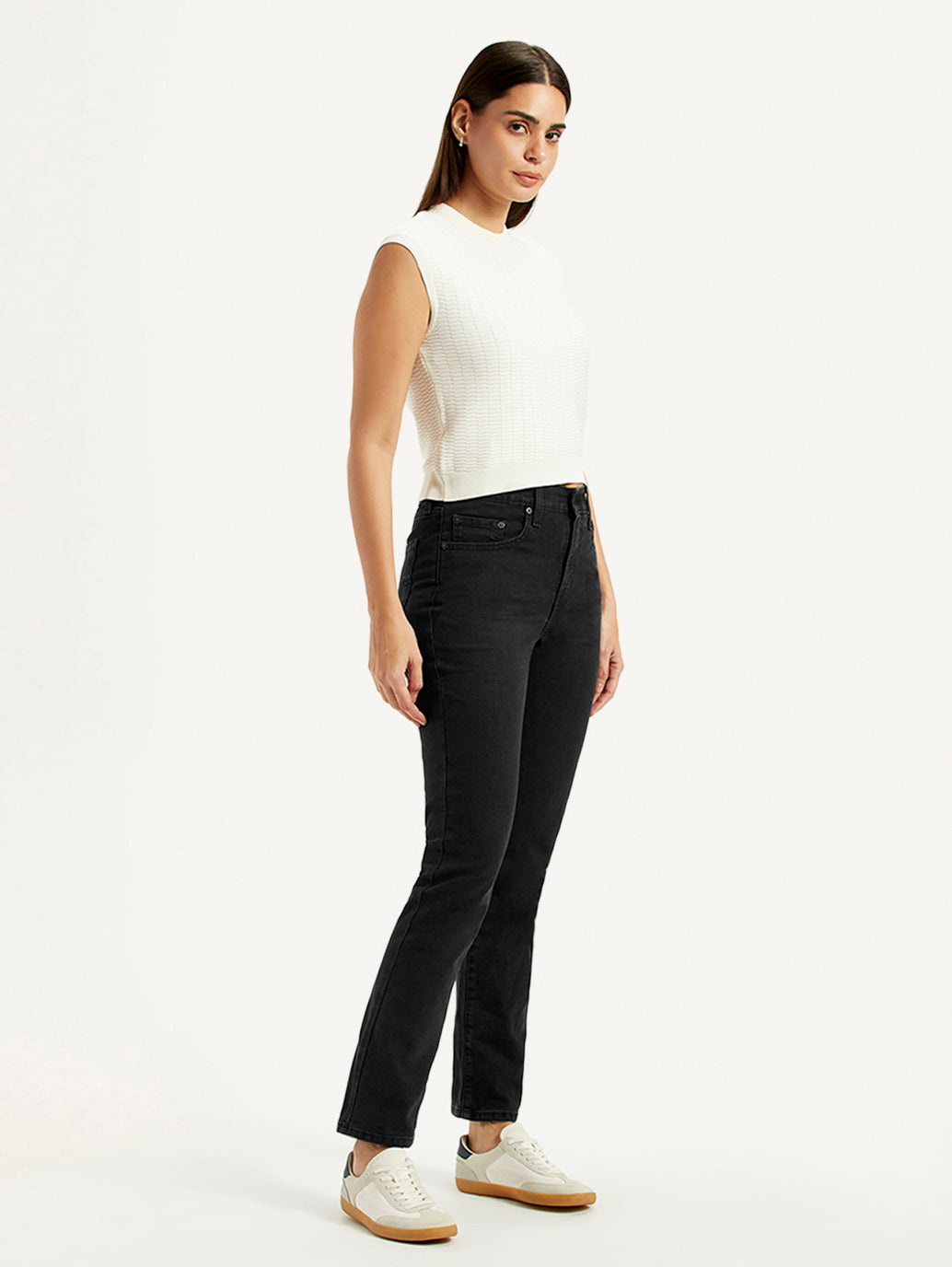 Women's 724 Black Straight Fit High Rise Jeans - Side View