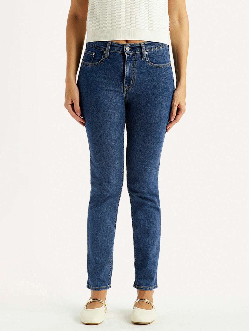 Women's 724 Blue Straight Fit High Rise Jeans - Front View