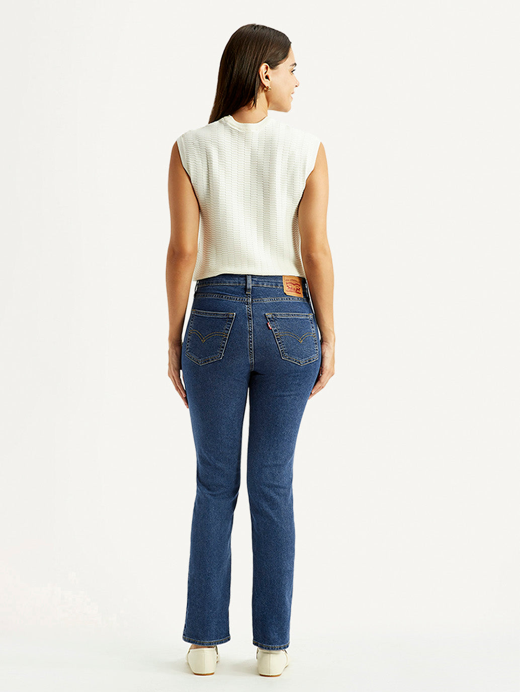 Women's 724 Blue Straight Fit High Rise Jeans - Back View