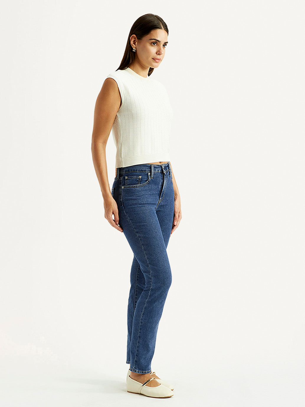 Women's 724 Blue Straight Fit High Rise Jeans - Side View
