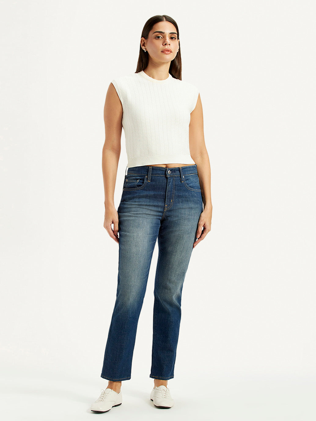 Women's 724 Blue Straight Fit High Rise Jeans - Front View