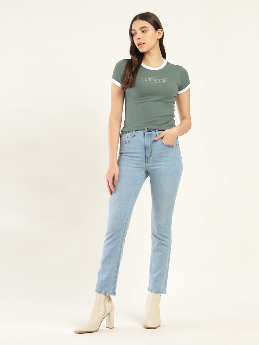Women's 724 Blue Straight Fit High Rise Jeans - Front View