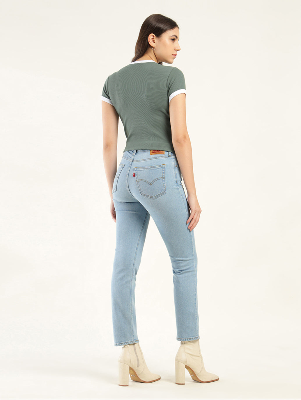 Women's 724 Blue Straight Fit High Rise Jeans - Back View