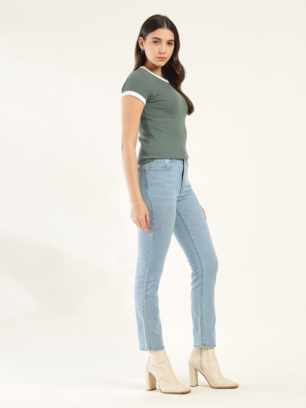 Women's 724 Blue Straight Fit High Rise Jeans - Side View