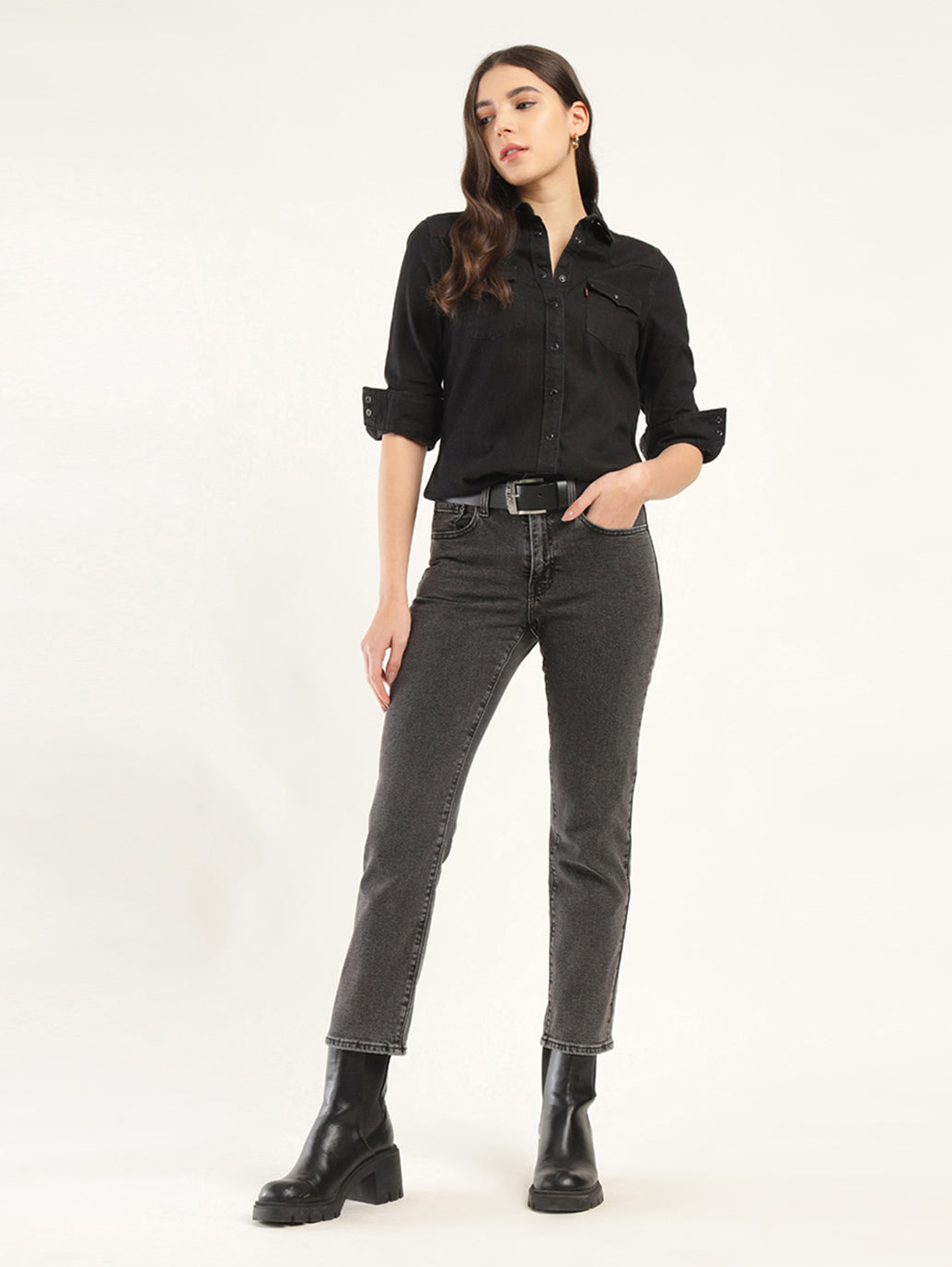 Women's 724 Grey Slim Straight Fit High Rise Jeans