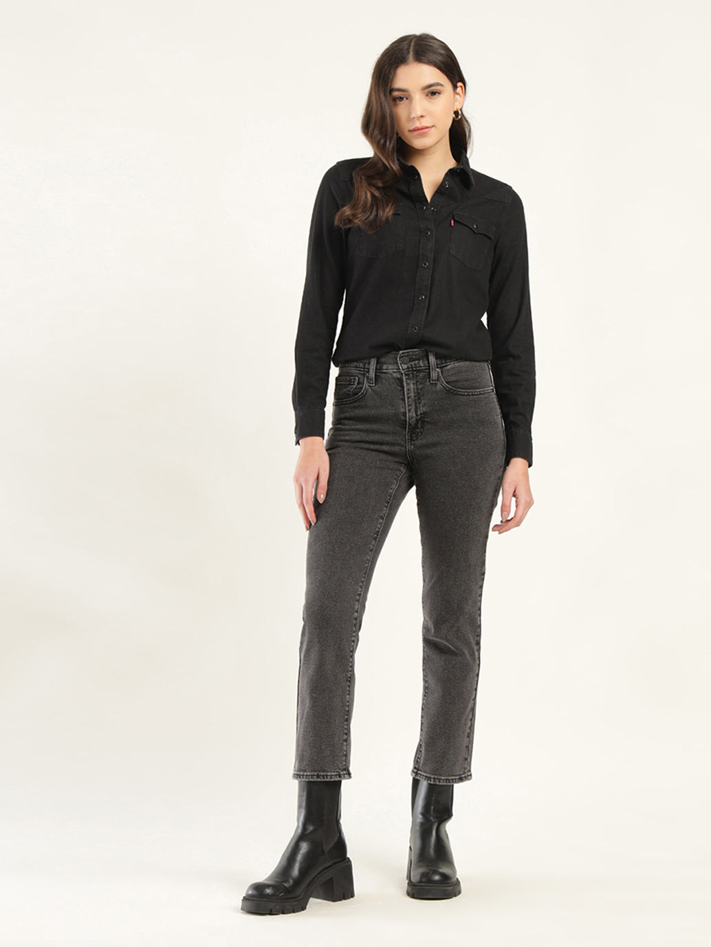 Women's 724 Grey Slim Straight Fit High Rise Jeans - Front View