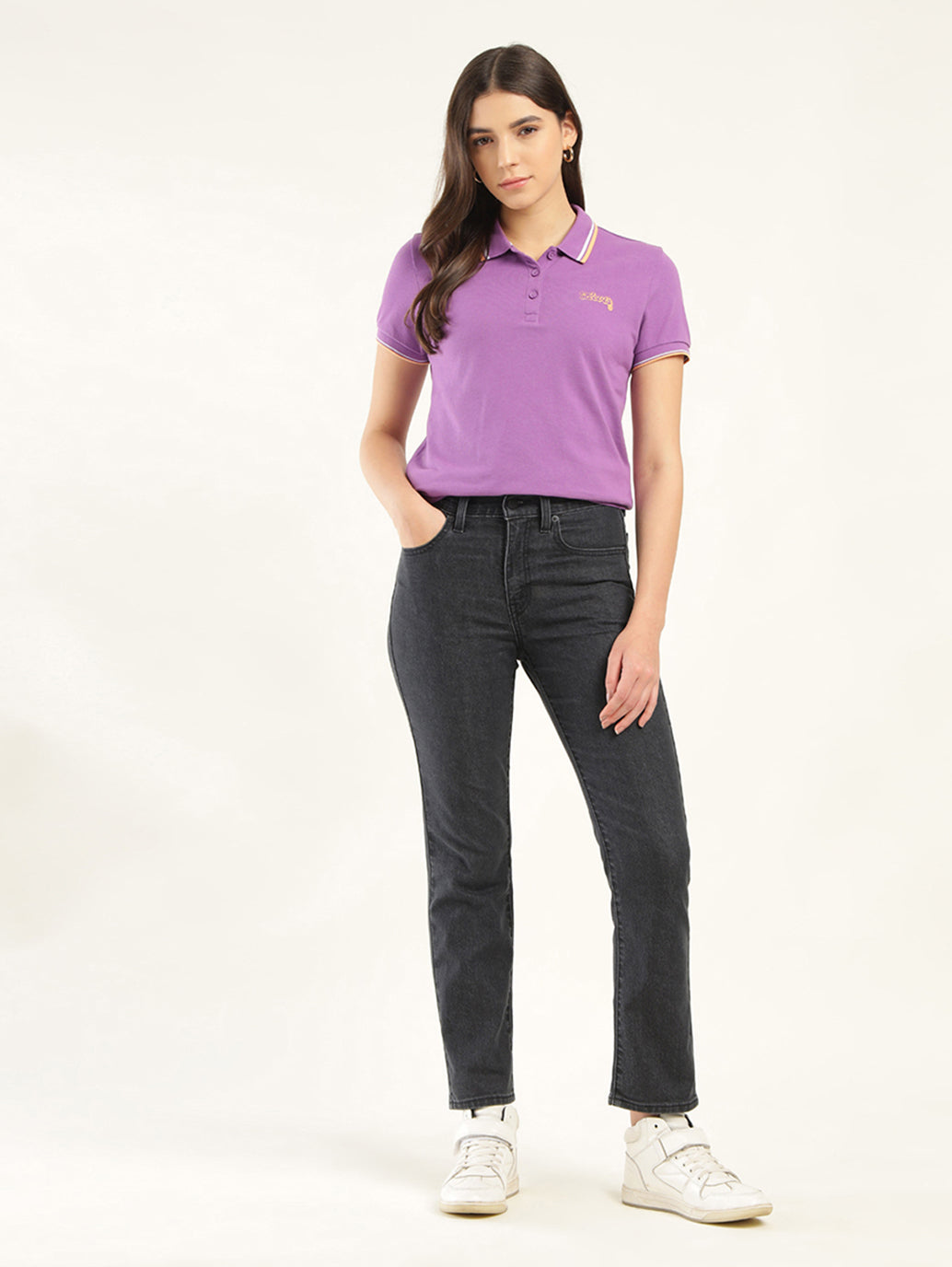 Women's 724 Black Slim Straight Fit High Rise Jeans - Front View