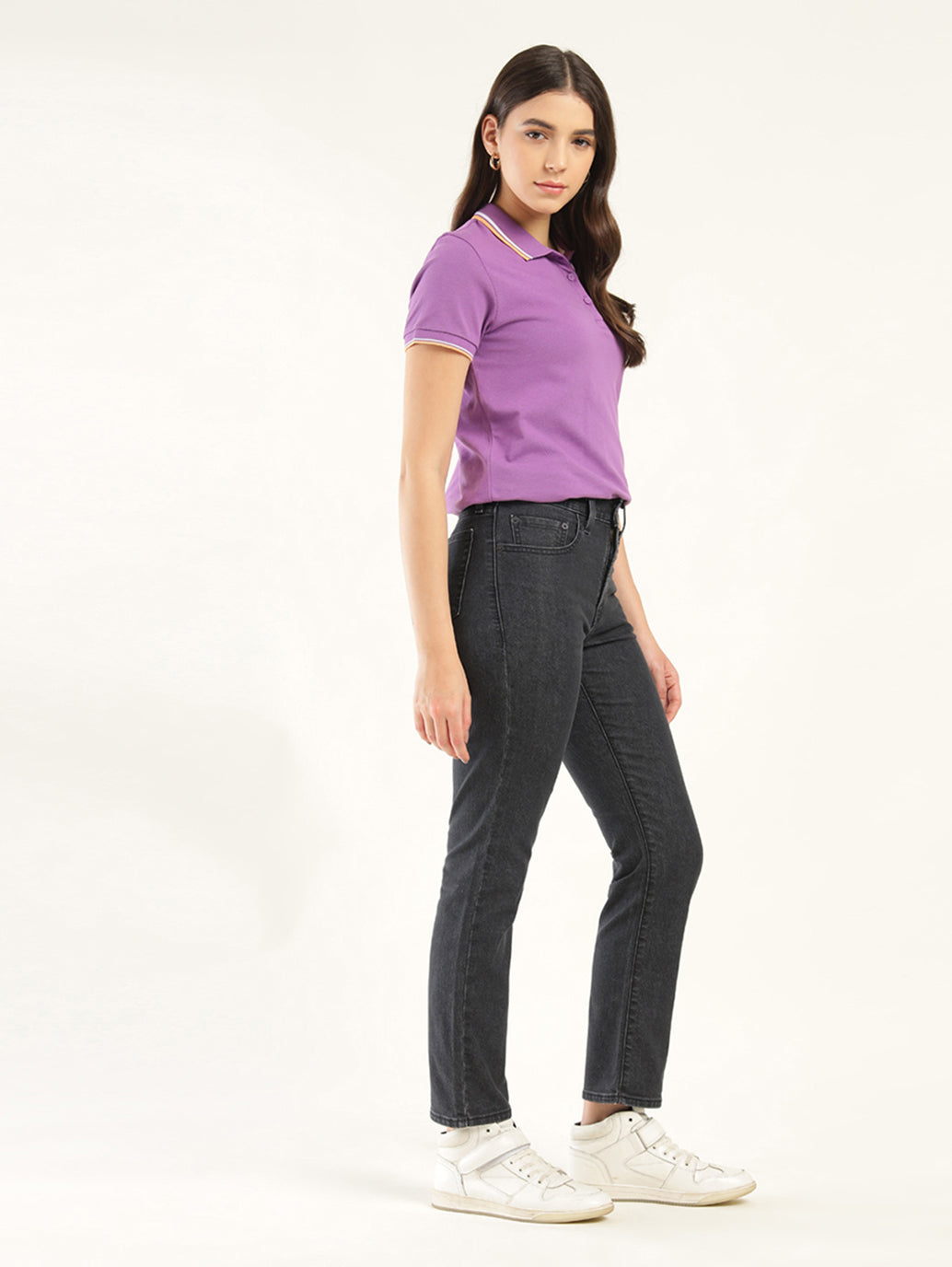 Women's 724 Black Slim Straight Fit High Rise Jeans - Side View