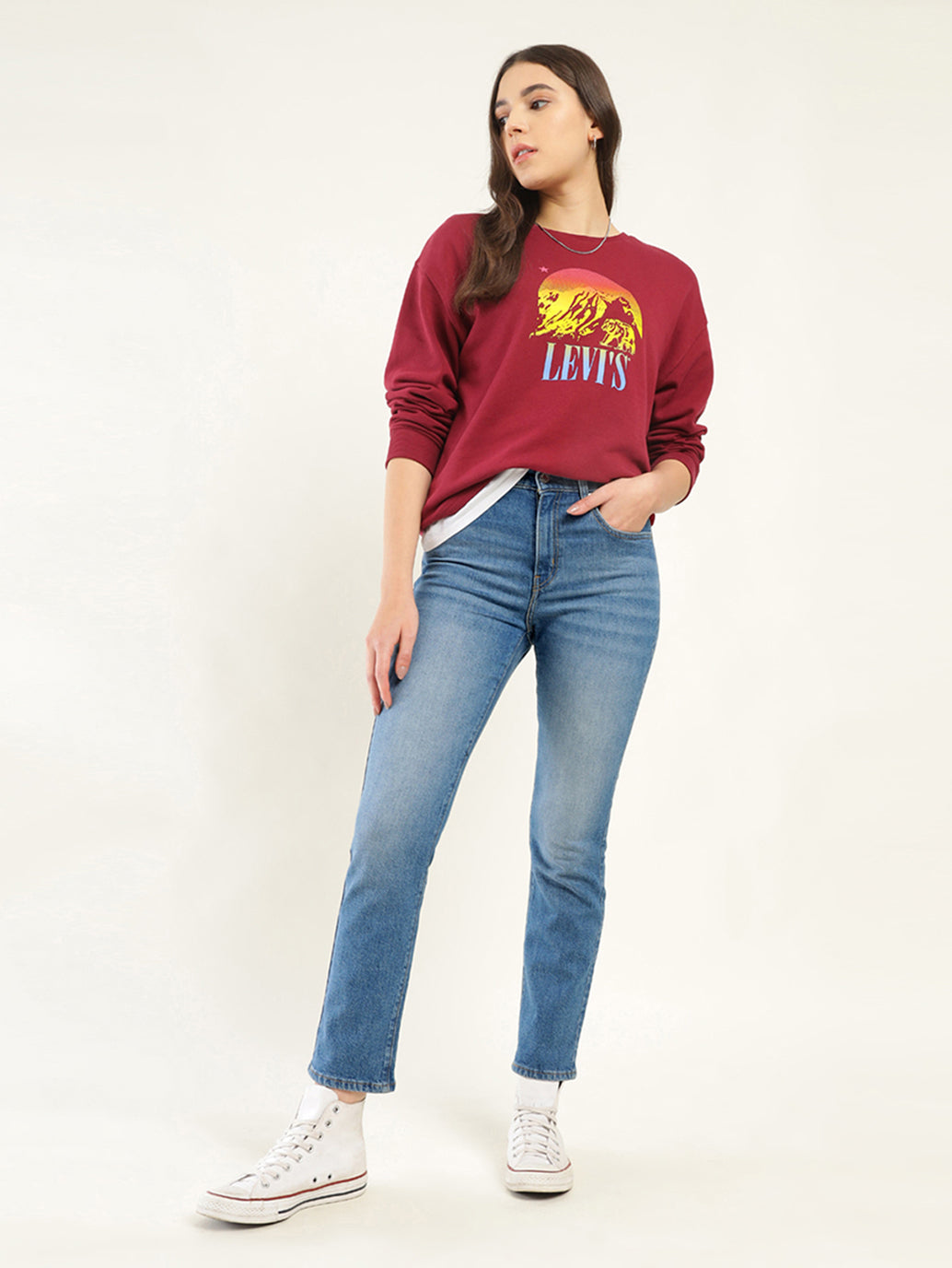 Women's 724 Blue Straight Fit High Rise Jeans - Styleshot View