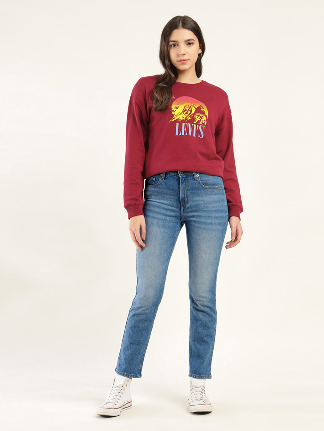 Women's 724 Blue Straight Fit High Rise Jeans - Front View