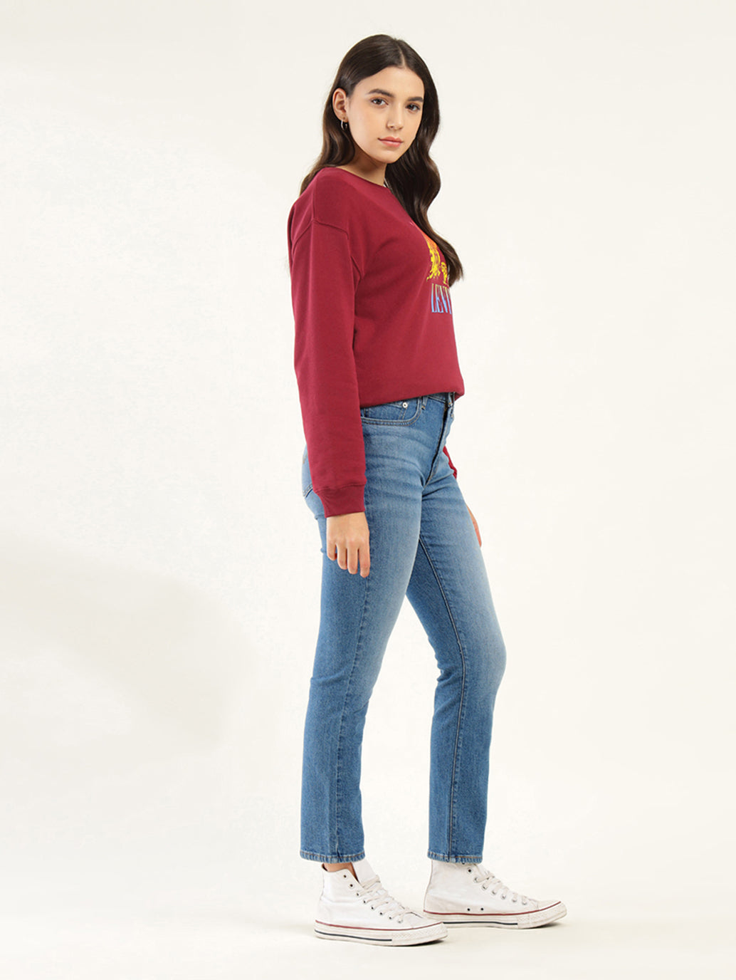 Women's 724 Blue Straight Fit High Rise Jeans - Side View