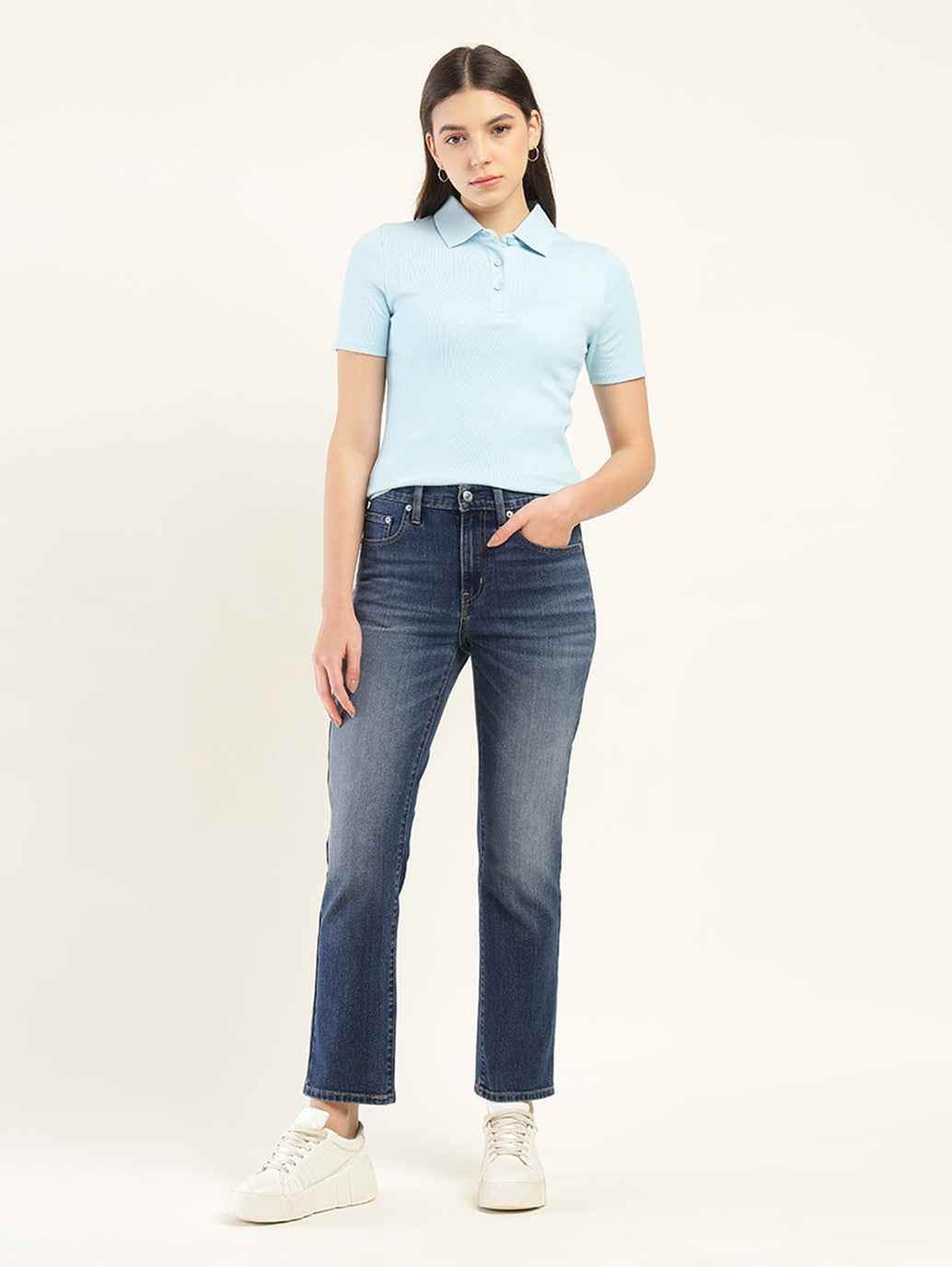 Women's 724 Blue Slim Straight Fit High Rise Jeans - Front View