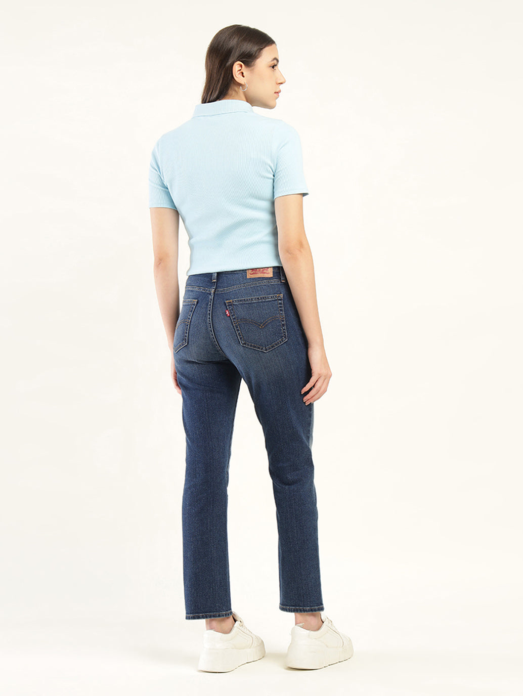 Women's 724 Blue Slim Straight Fit High Rise Jeans - Back View