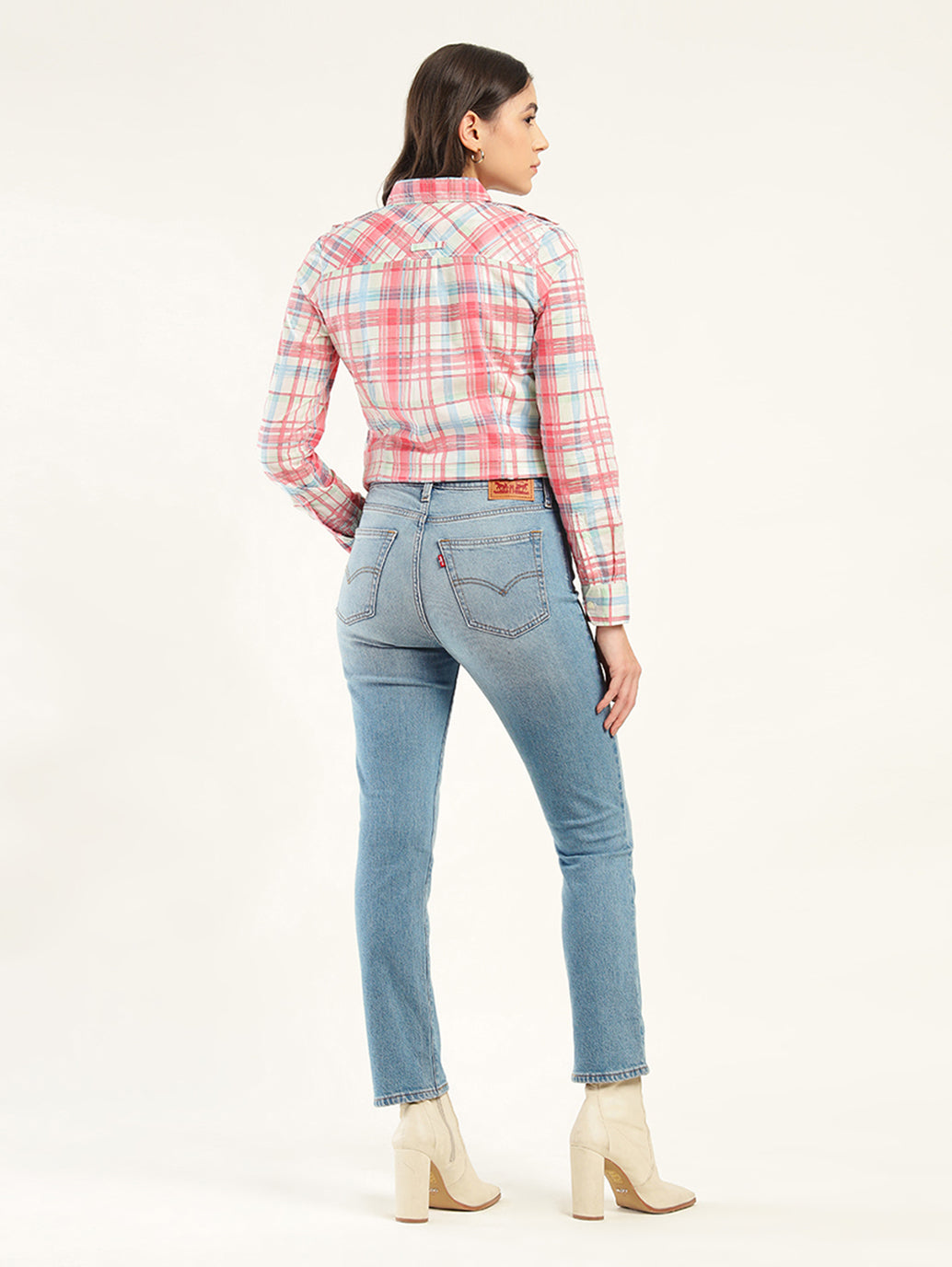 Women's 724 Blue Slim Straight Fit High Rise Jeans - Back View