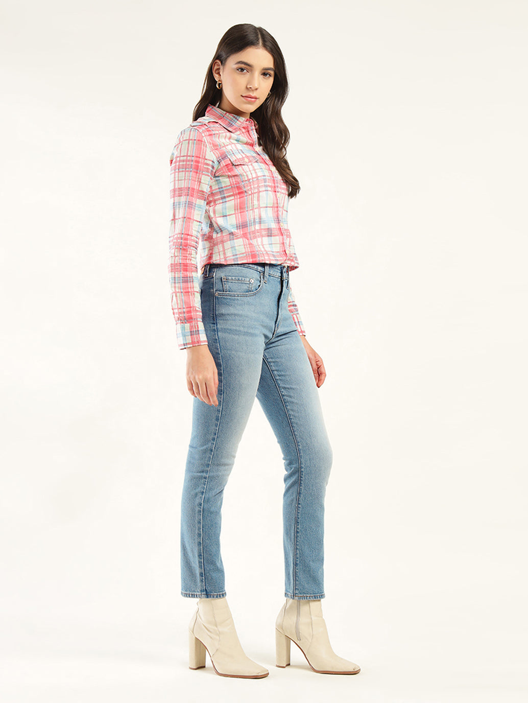 Women's 724 Blue Slim Straight Fit High Rise Jeans - Side View