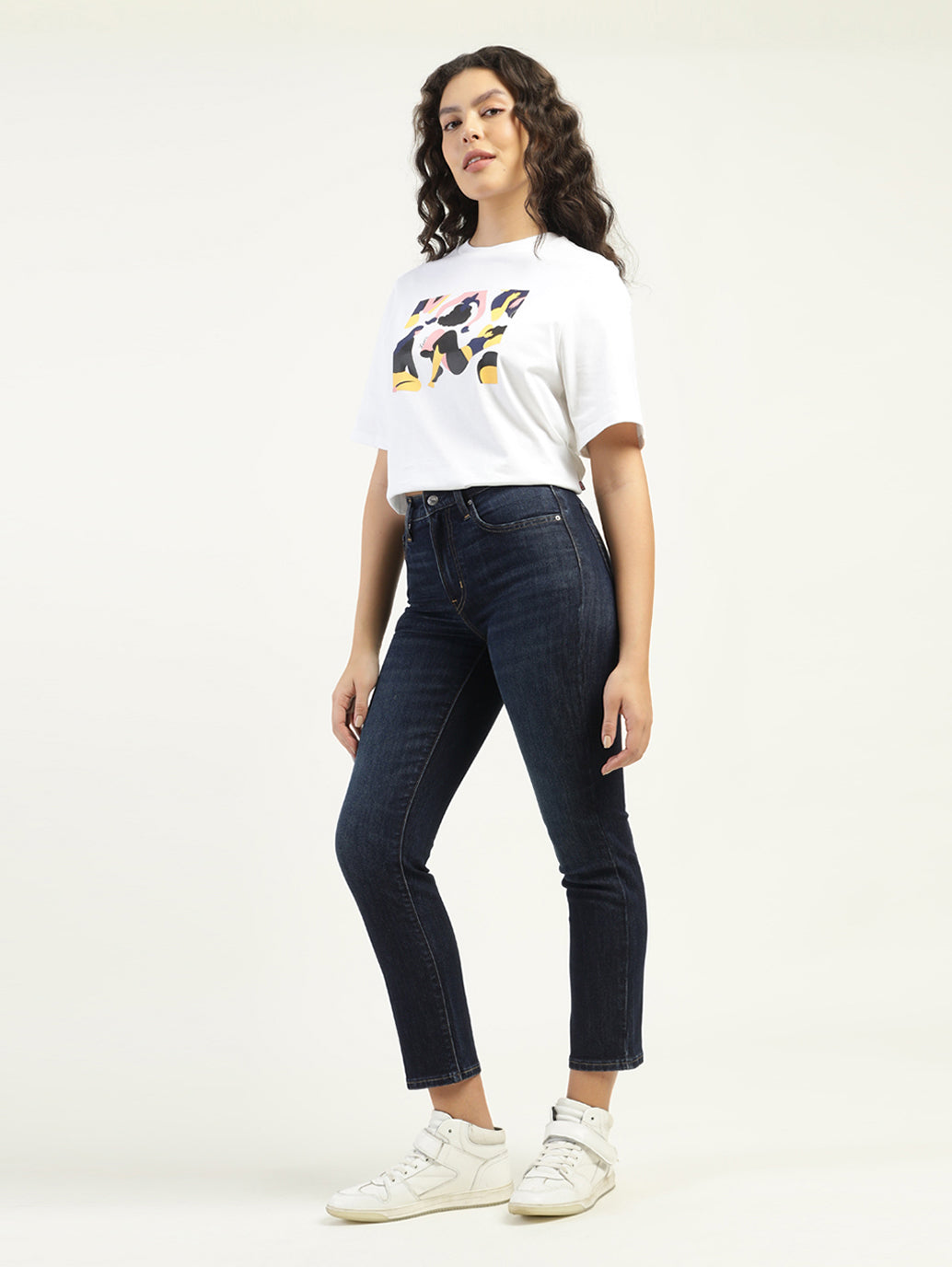 Women's 724 Dark Blue Slim Straight Fit High Rise Jeans - Side View