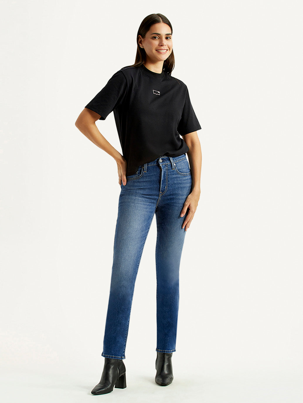 Women's 724 Med Indigo Slim Straight Fit High Rise Jeans