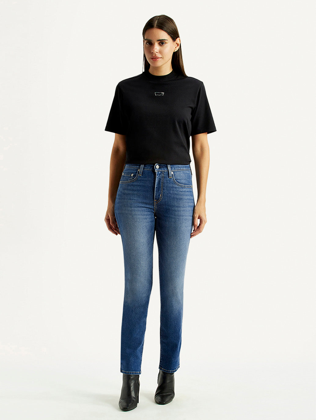 Women's 724 Med Indigo Slim Straight Fit High Rise Jeans - Front View