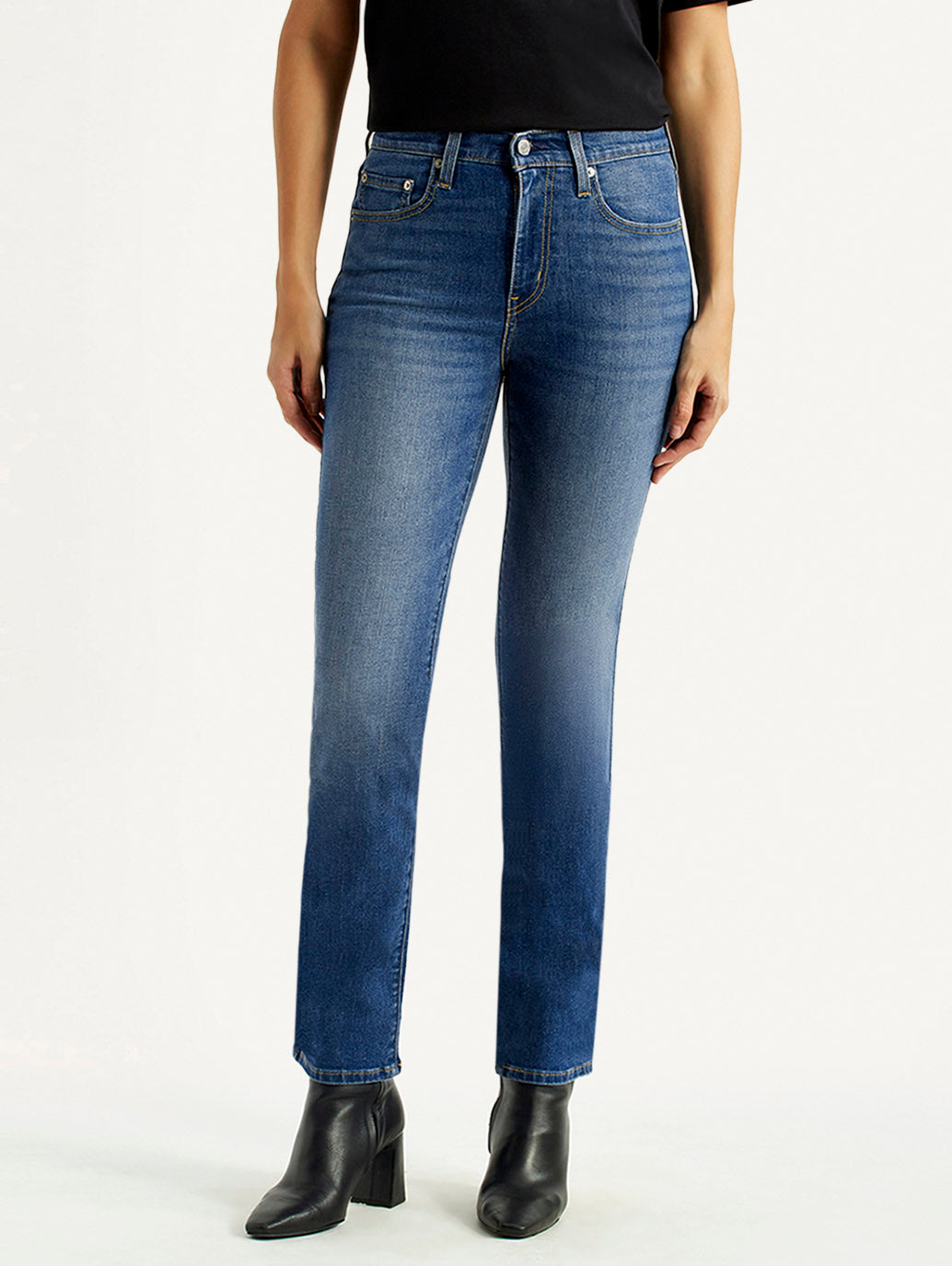 Women's 724 Med Indigo Slim Straight Fit High Rise Jeans - Front View