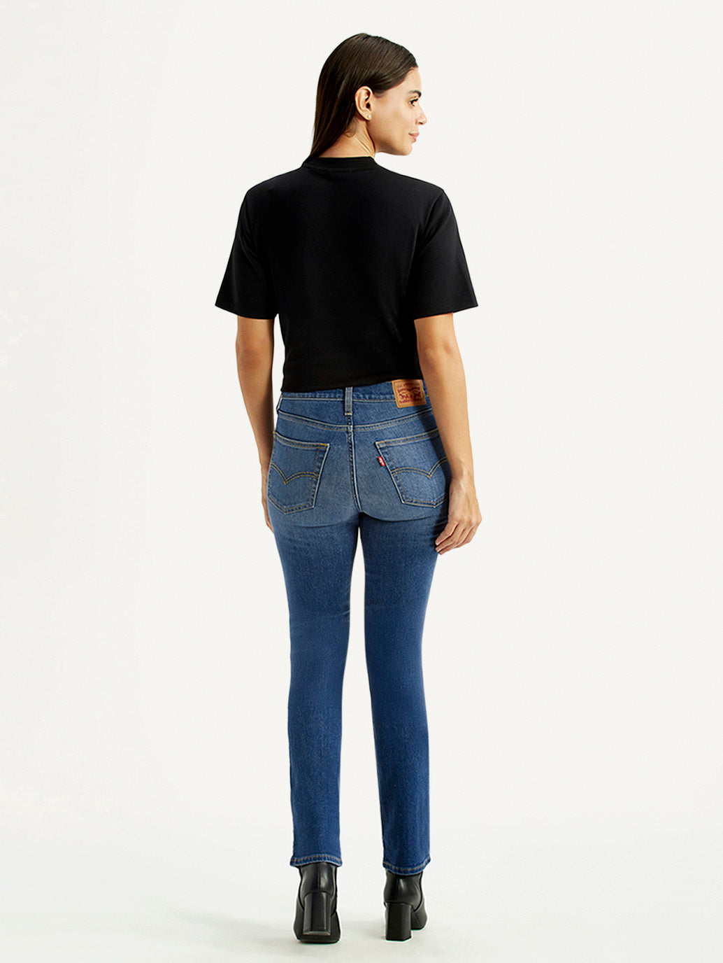 Women's 724 Med Indigo Slim Straight Fit High Rise Jeans - Back View