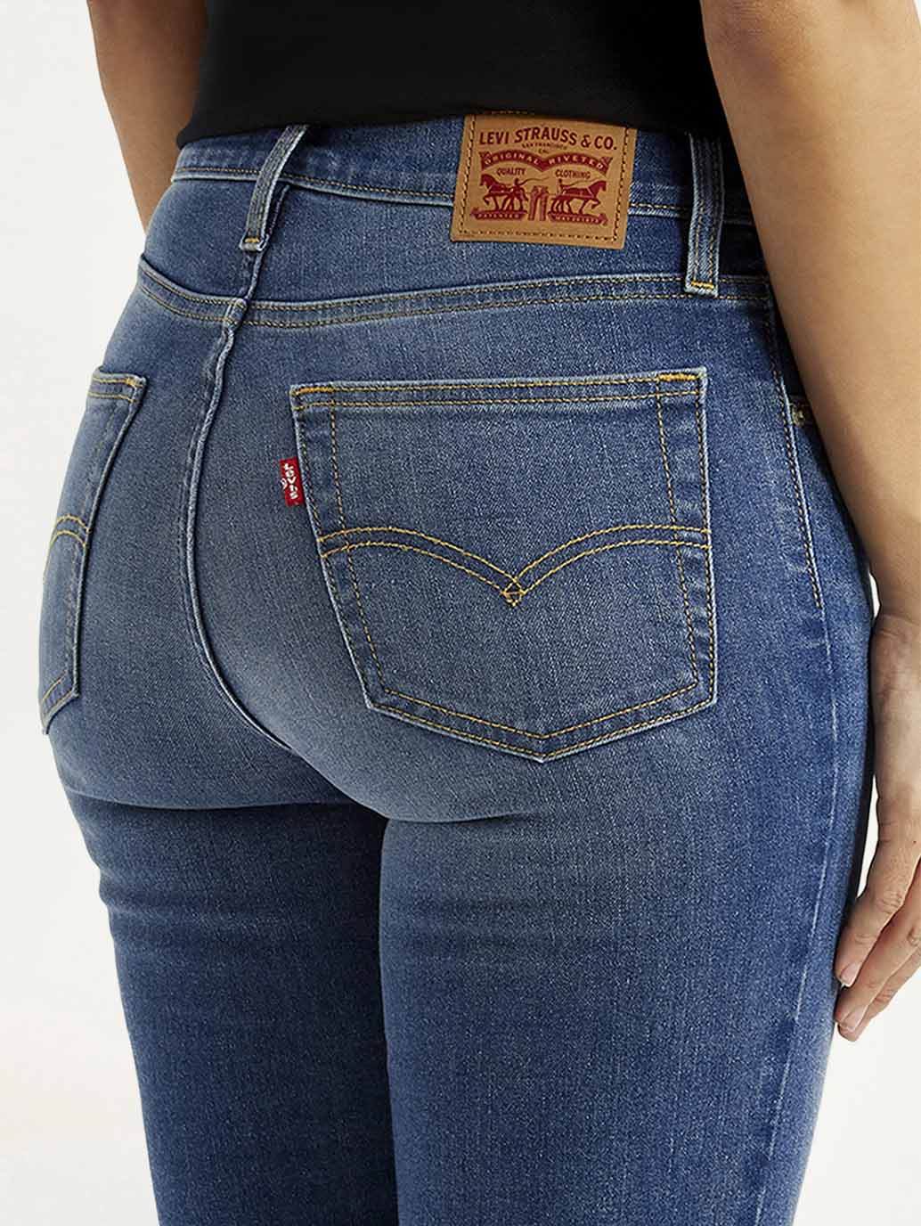 Women's 724 Med Indigo Slim Straight Fit High Rise Jeans - Detail View
