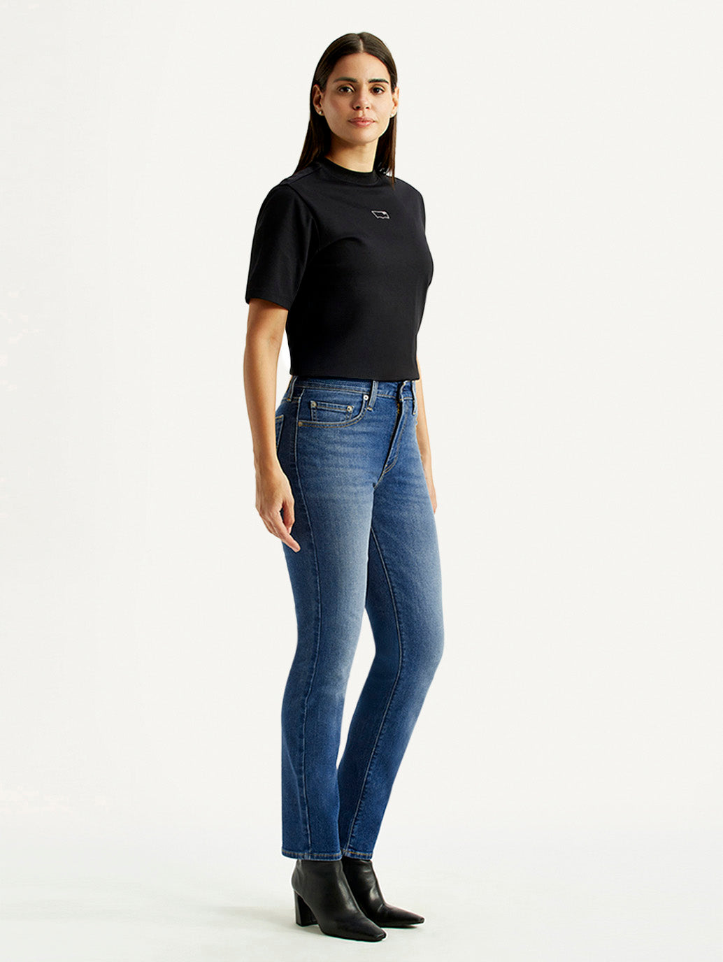 Women's 724 Med Indigo Slim Straight Fit High Rise Jeans - Side View