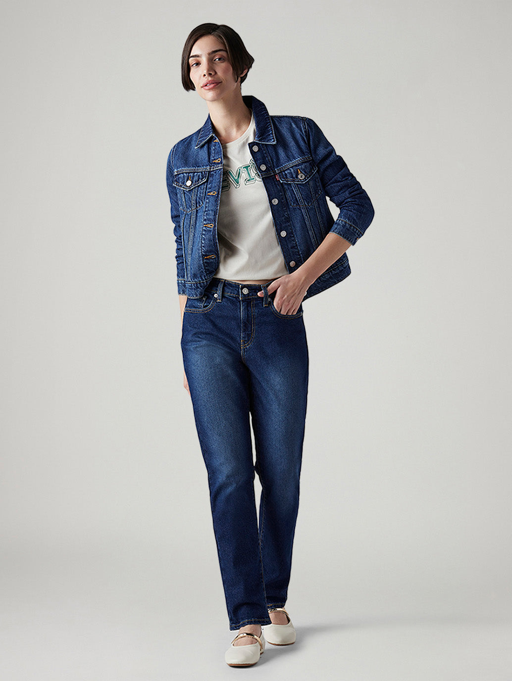 Women's 724 Dark Blue Slim Straight Fit High Rise Tinted Jeans