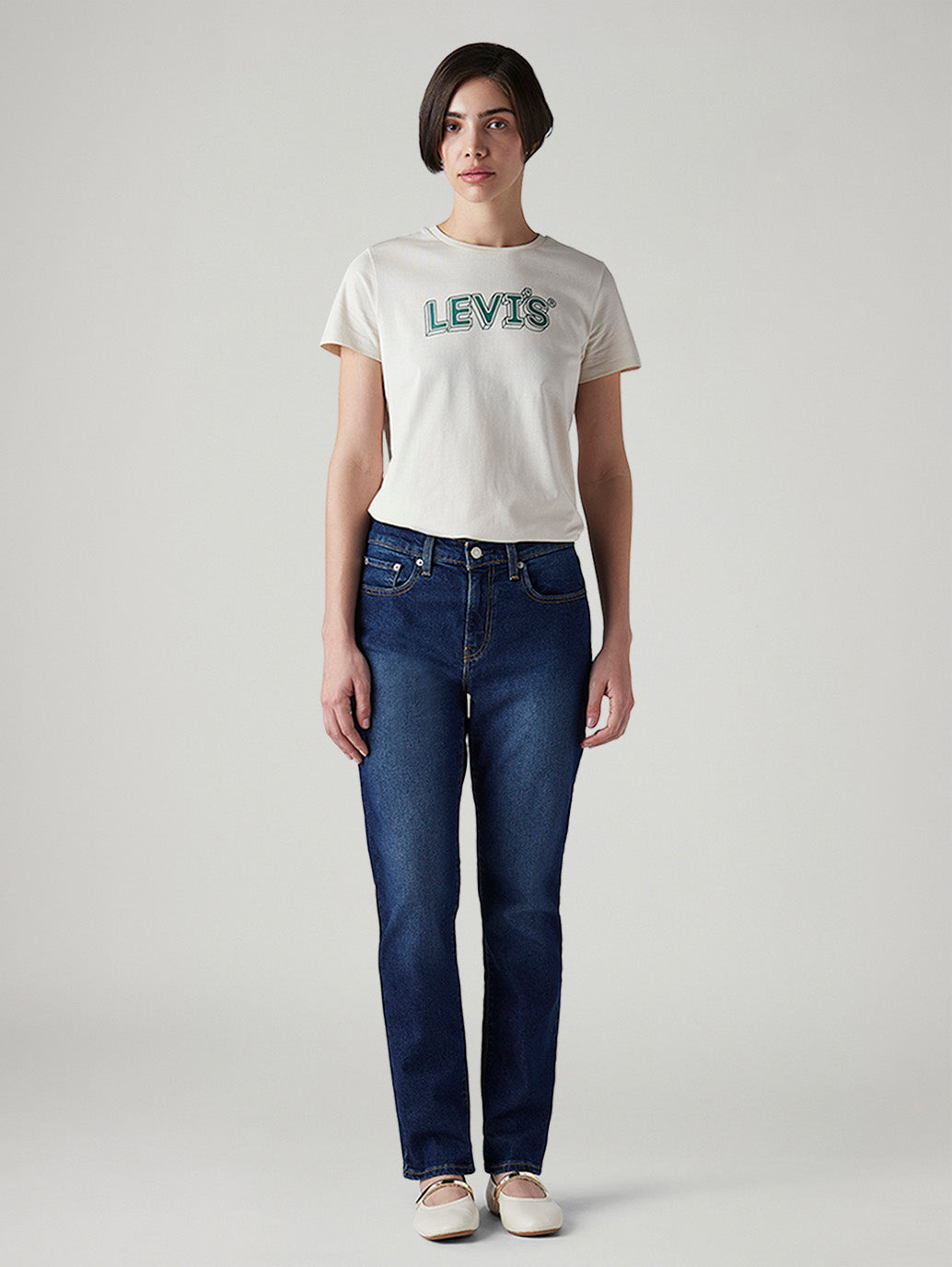 Women's 724 Dark Blue Slim Straight Fit High Rise Tinted Jeans - Front View