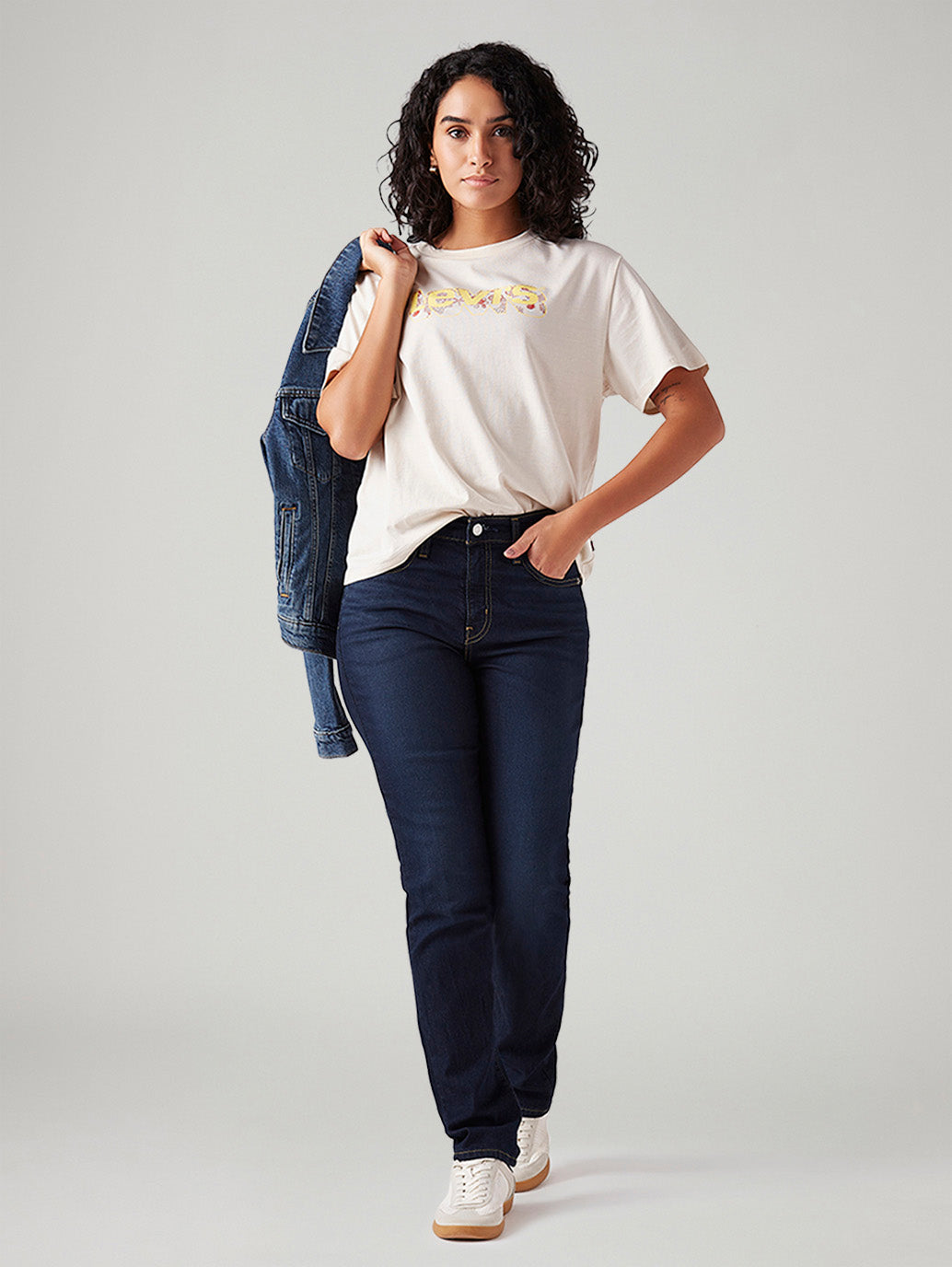 Women's 724 Dark Blue Slim Straight Fit High Rise Jeans - Styleshot View