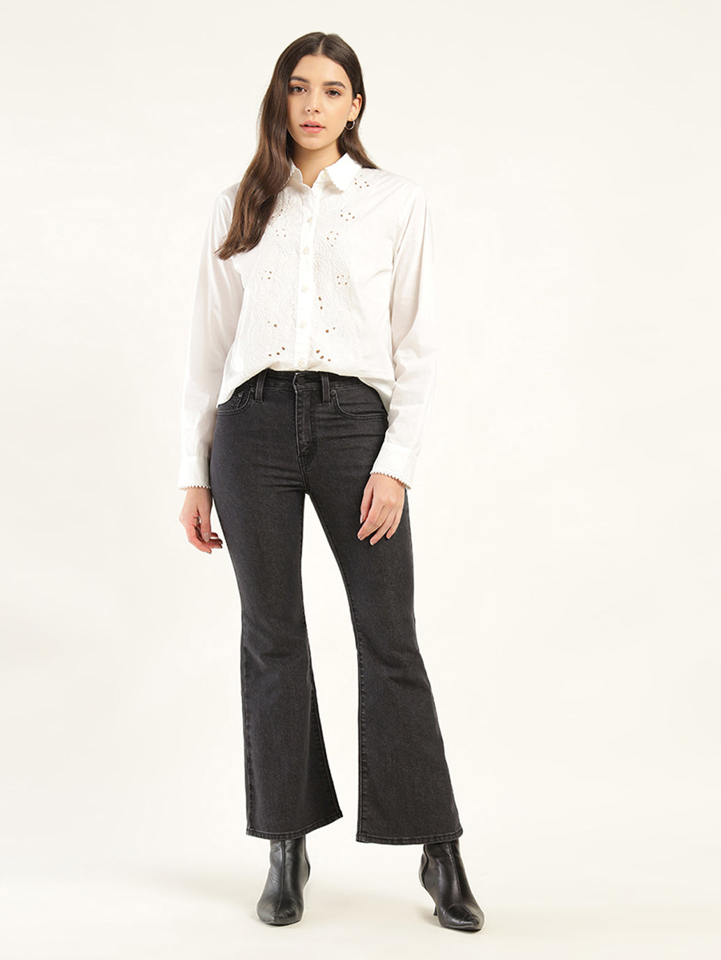 Women's 726 Black Flared Fit High Rise Jeans - Front View