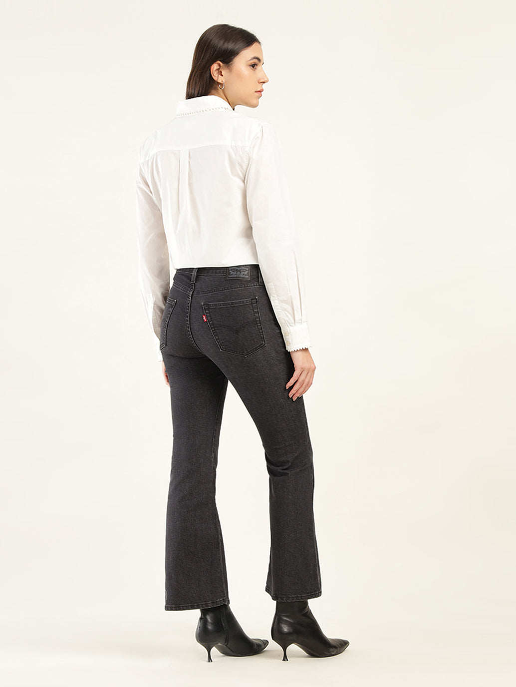 Women's 726 Black Flared Fit High Rise Jeans - Back View