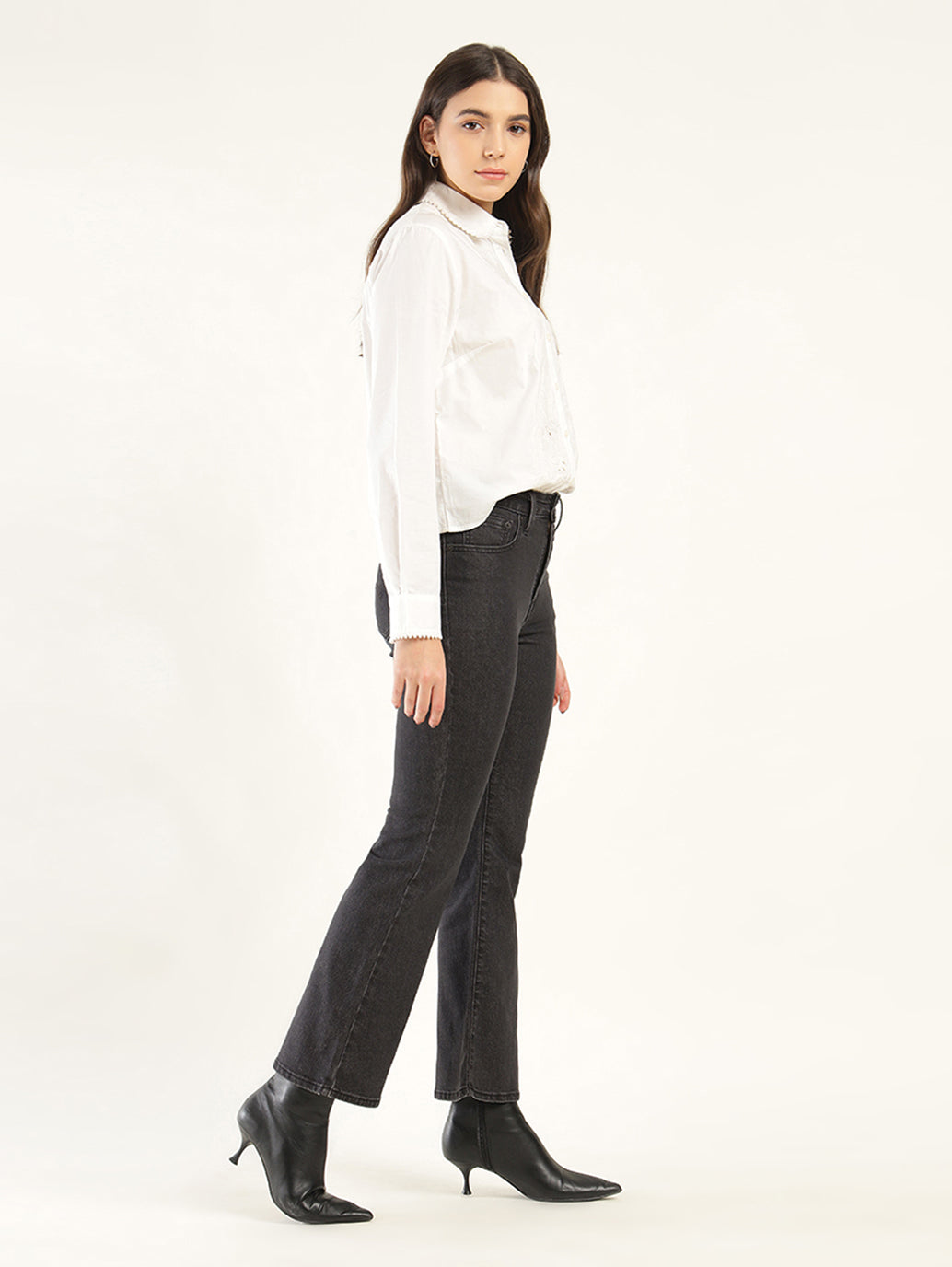 Women's 726 Black Flared Fit High Rise Jeans - Side View
