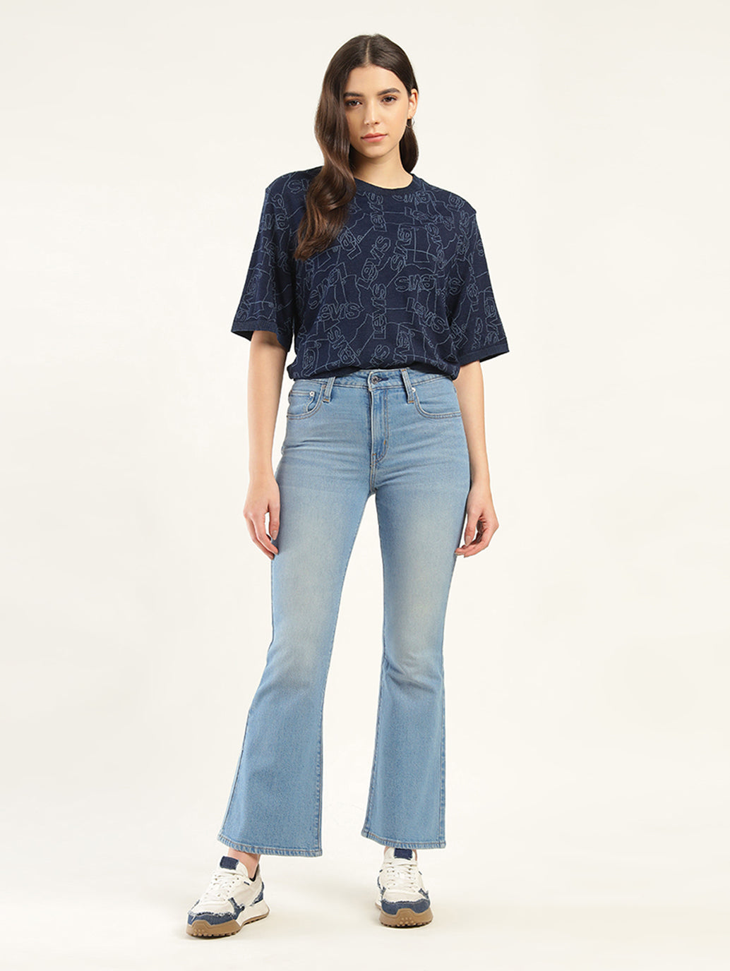 Women's 726 Blue Flared Fit High Rise Jeans - Front View