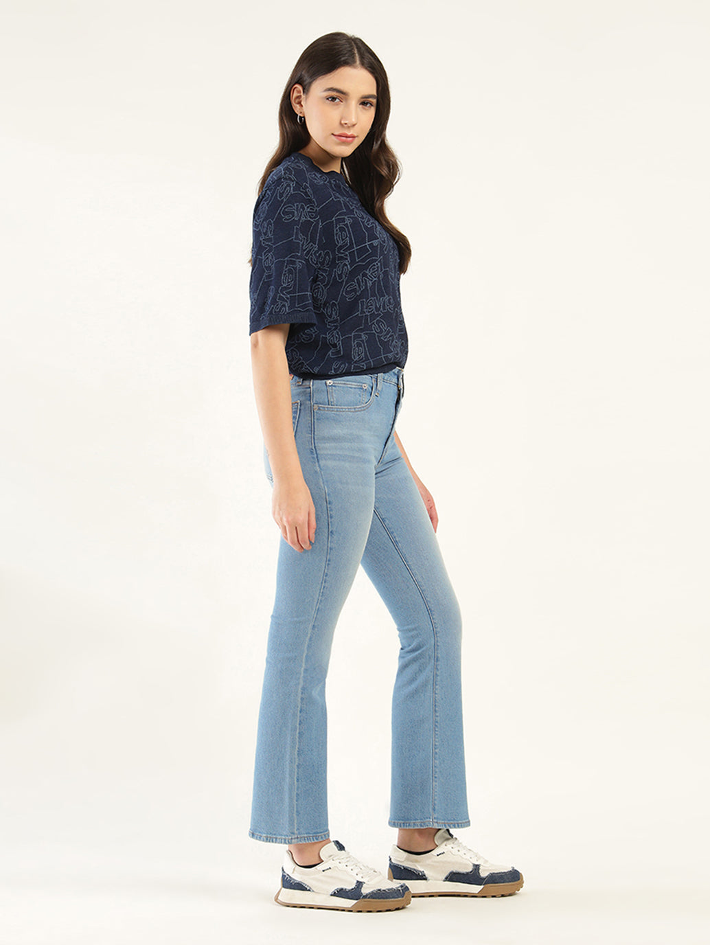 Women's 726 Blue Flared Fit High Rise Jeans - Side View