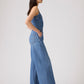 Women's Slim Fit Bustier Denim Jumpsuit - Side View