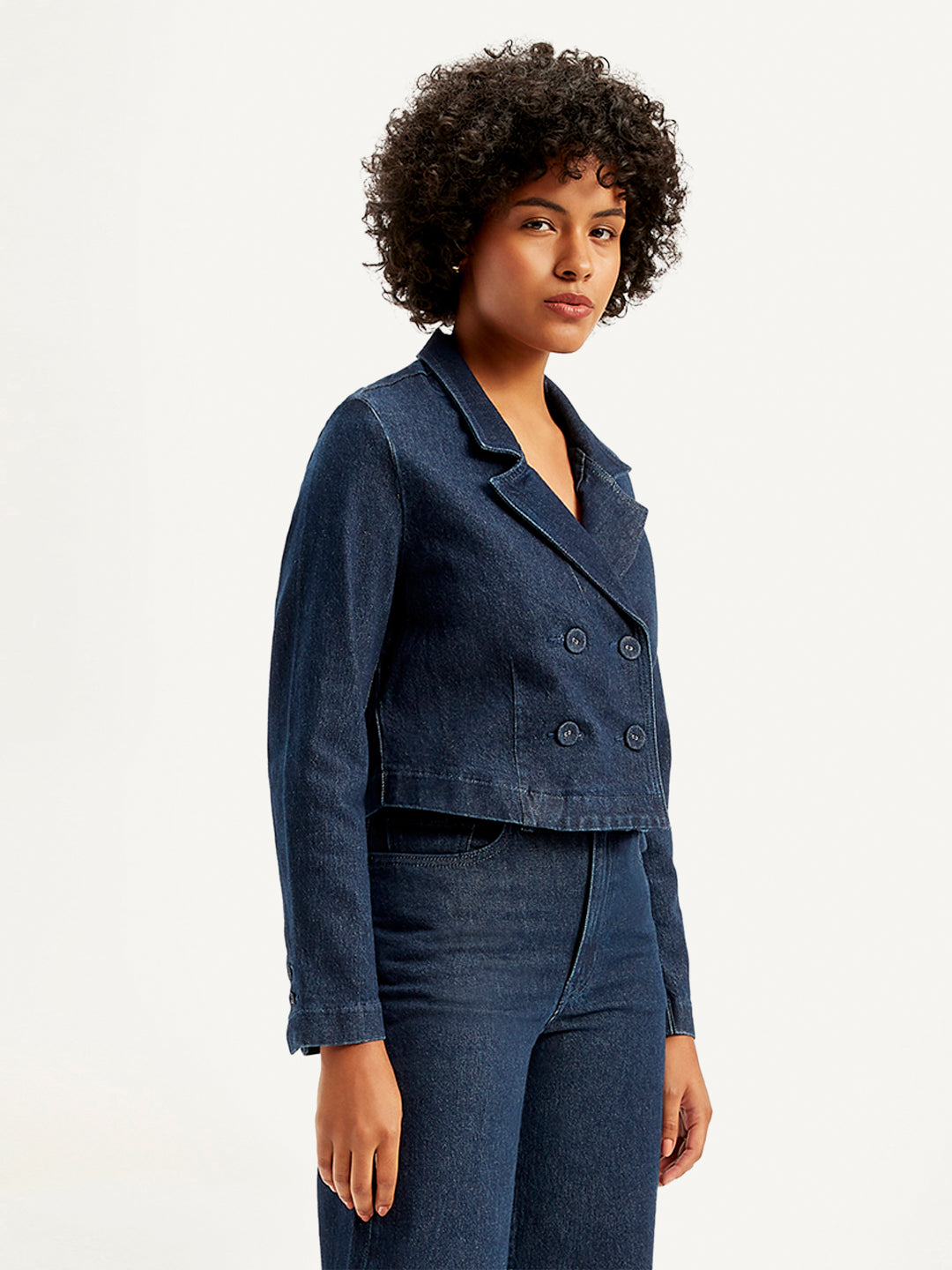 Women's Solid Indigo Denim Jacket - Side View