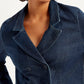 Women's Solid Indigo Denim Jacket - Detail View