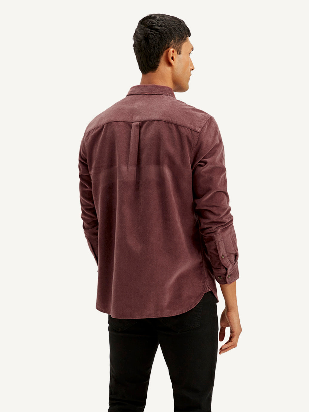 Men's Solid Slim Fit Corduroy Shirt - Back View