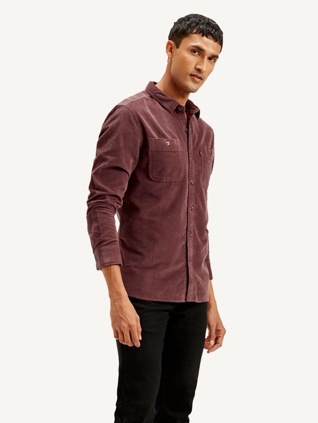 Men's Solid Slim Fit Corduroy Shirt - Side View