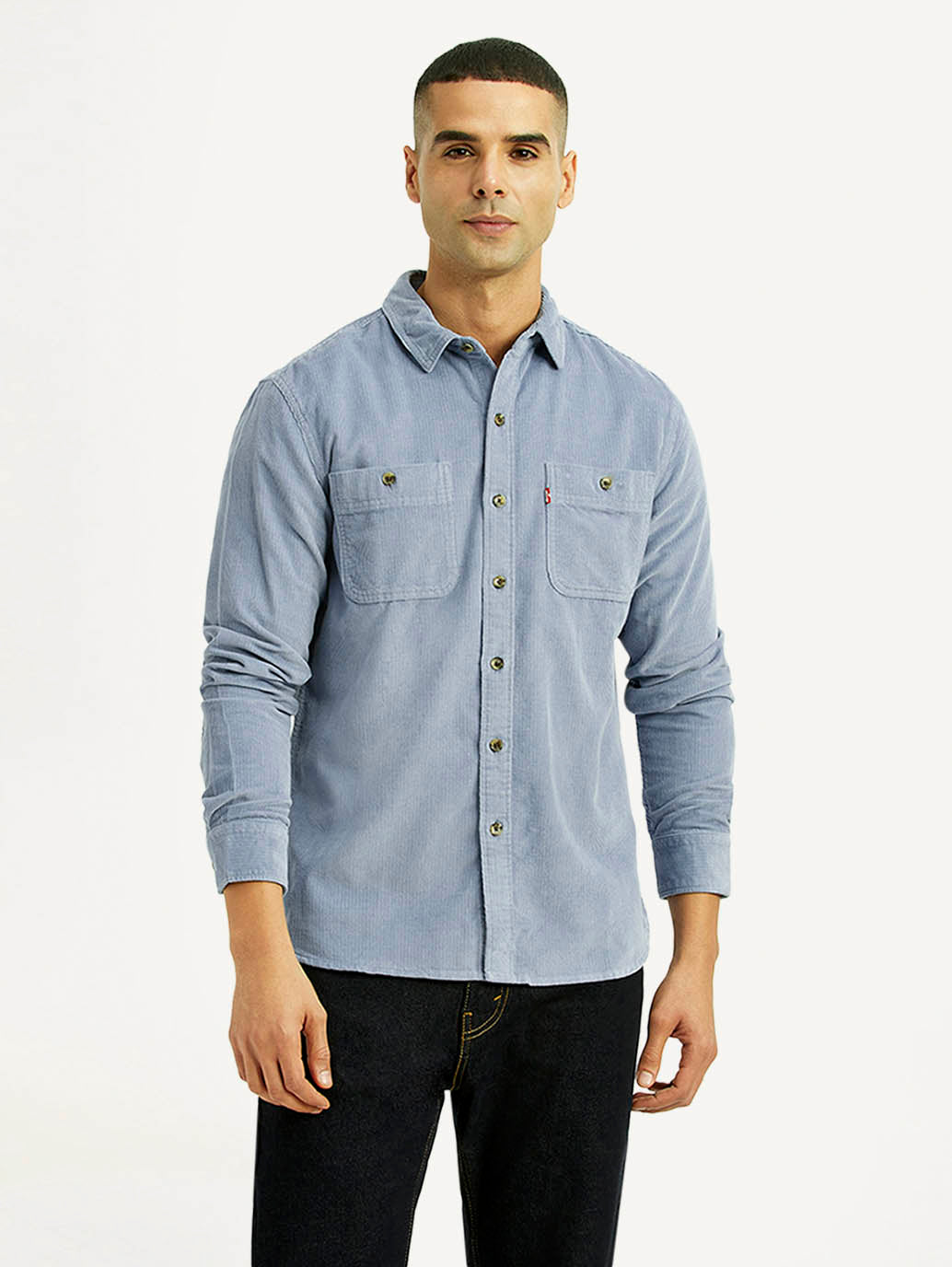 Men's Solid Light Blue Slim Fit Shirt - Front View