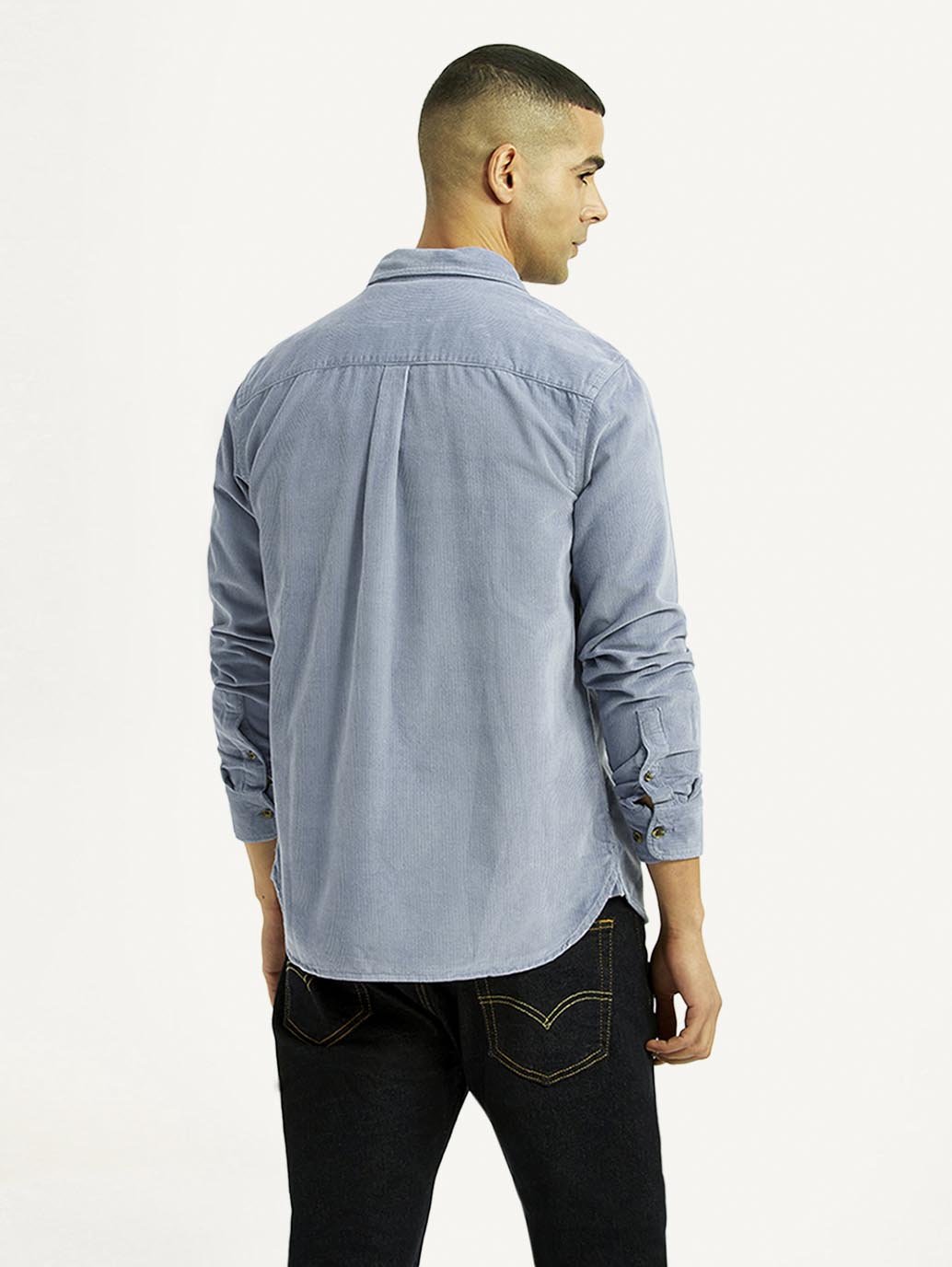 Men's Solid Light Blue Slim Fit Shirt - Back View