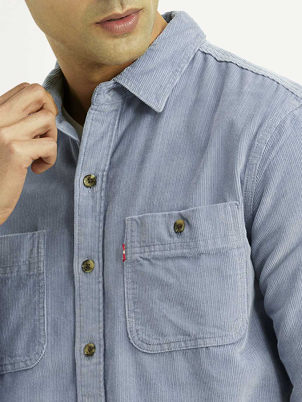 Men's Solid Light Blue Slim Fit Shirt - Detail View
