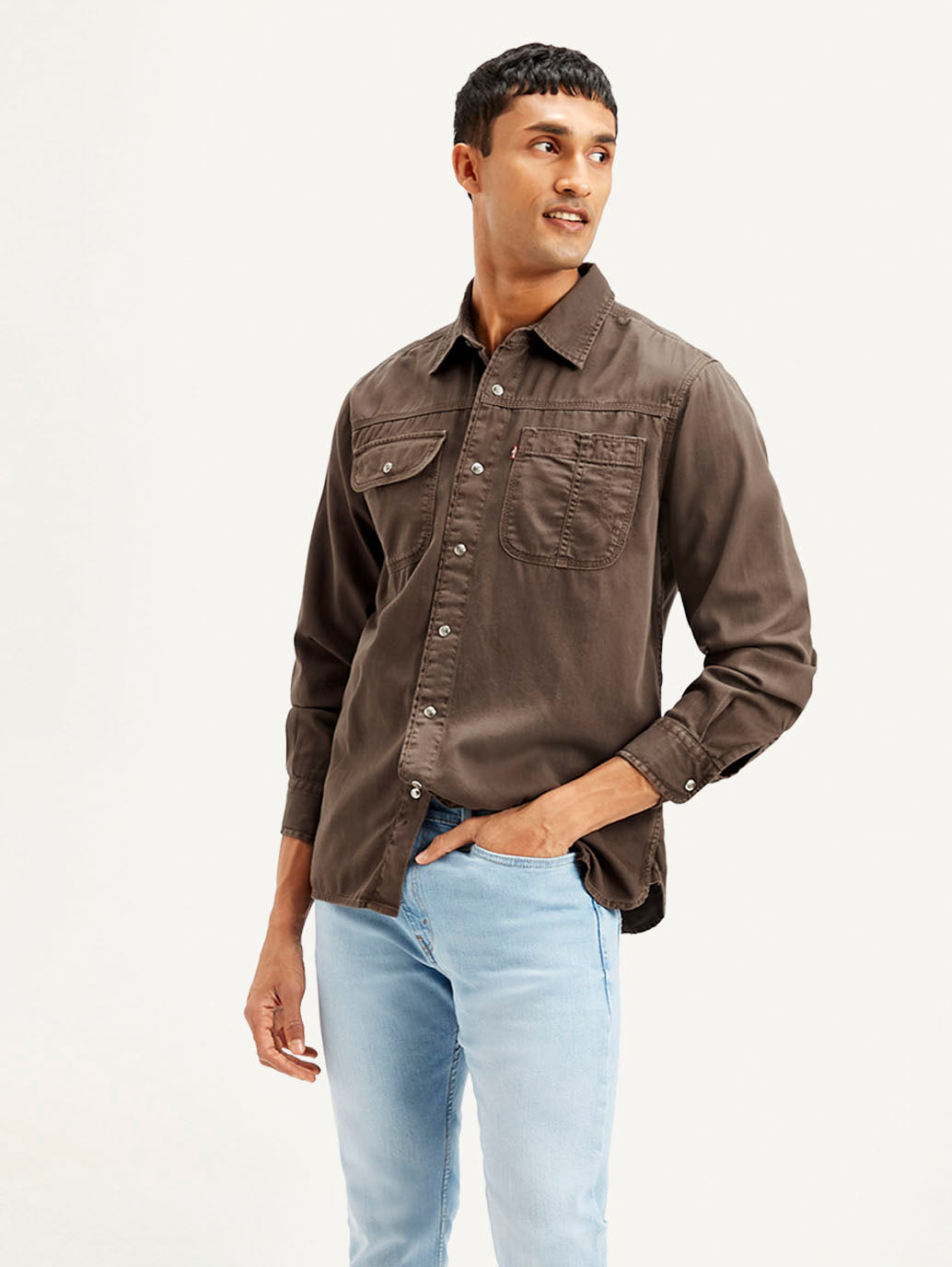 Men's Solid Dyed Spread Collar Shirt - Styleshot View