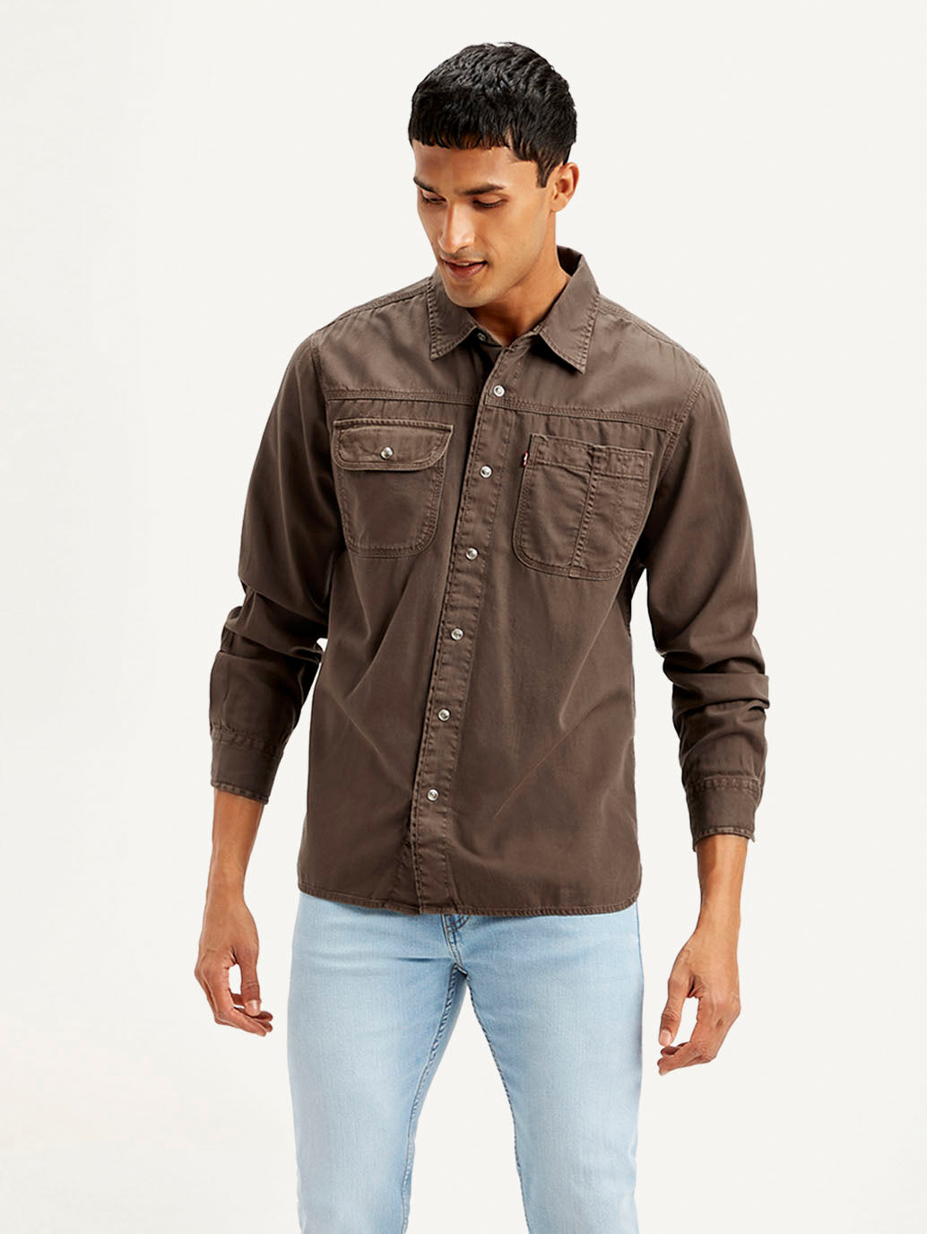 Men's Solid Dyed Spread Collar Shirt - Front View