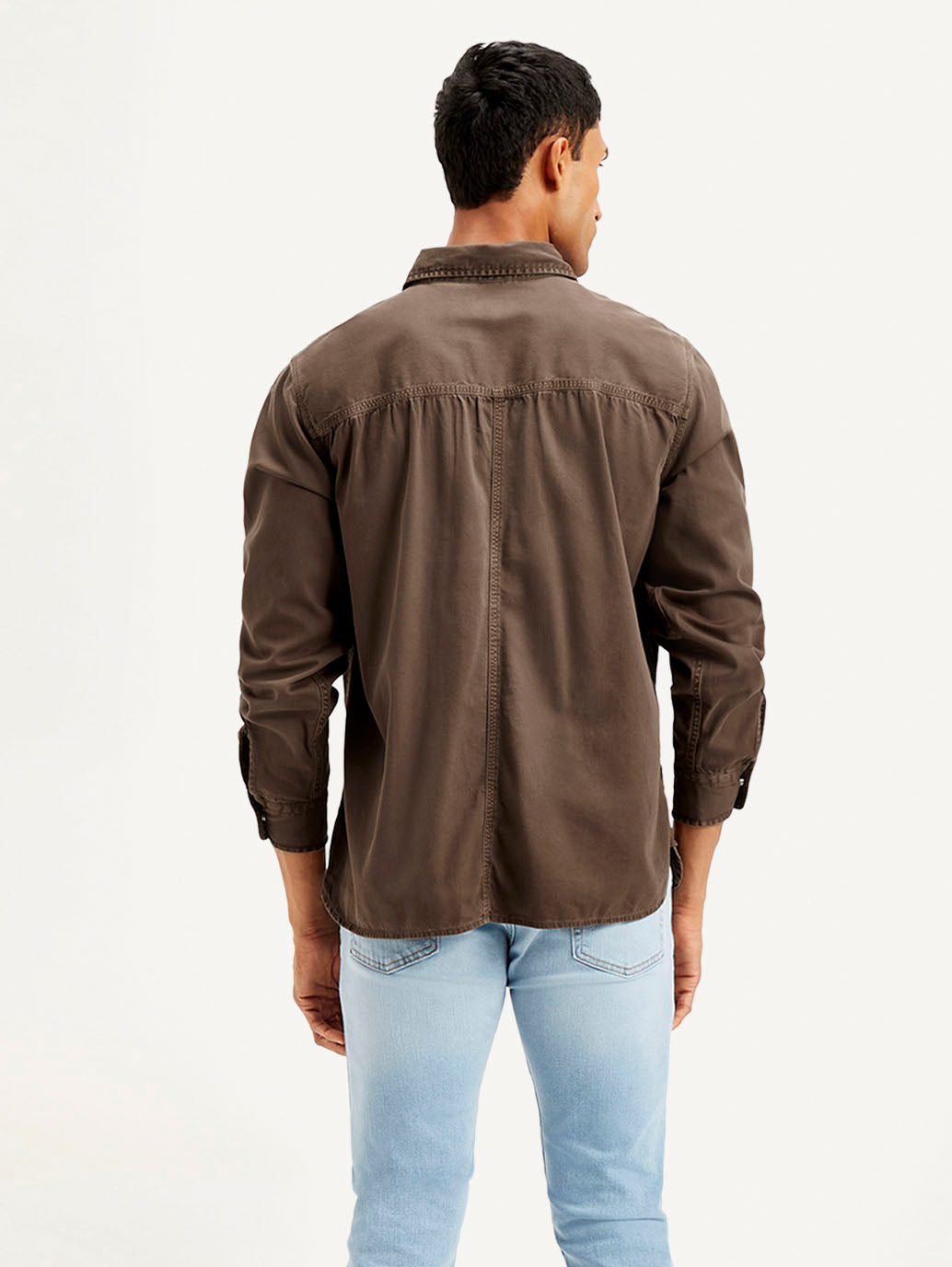 Men's Solid Dyed Spread Collar Shirt - Back View