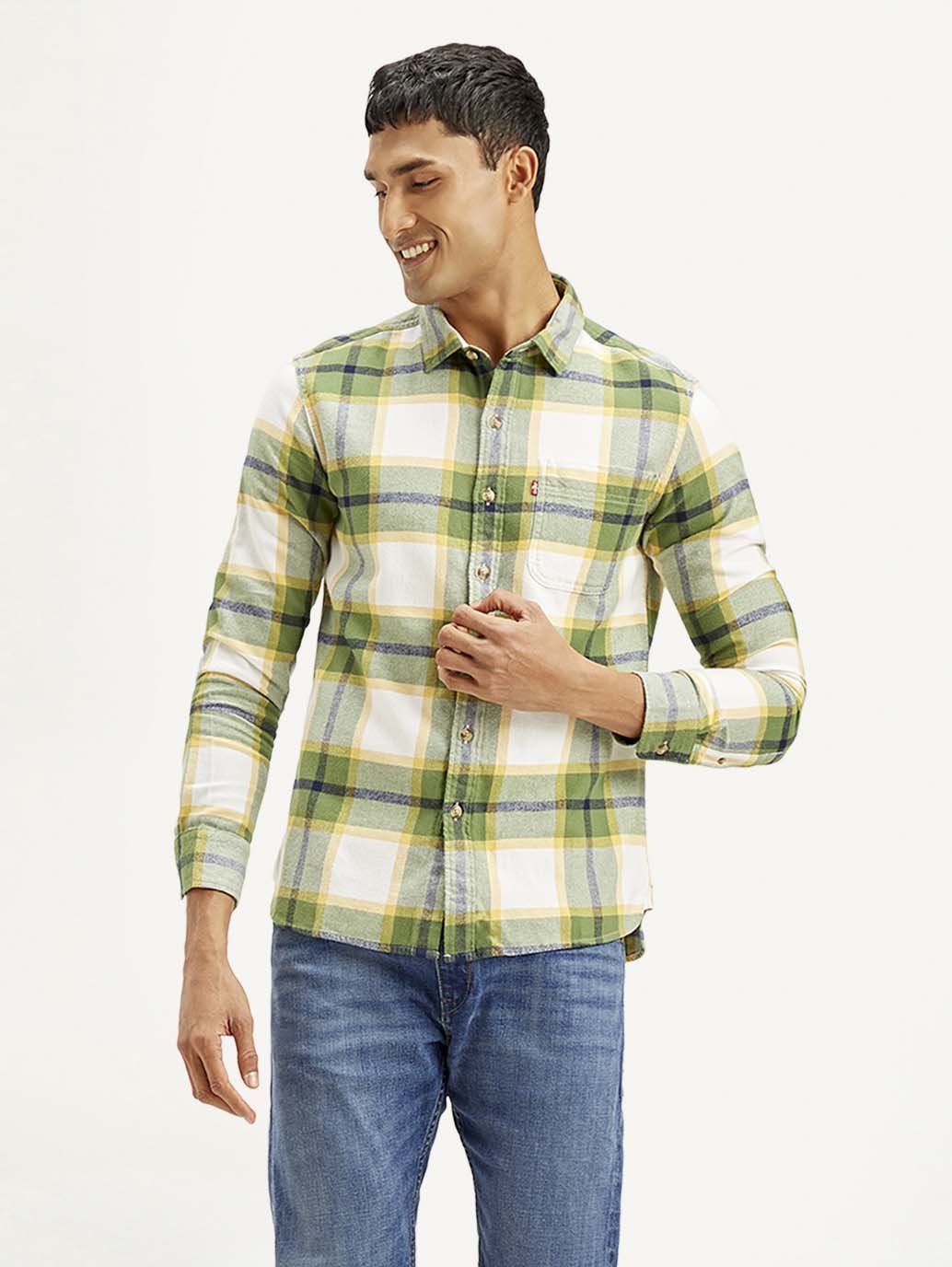 Men's Checkered Relaxed Fit Flannel Shirt - Front View