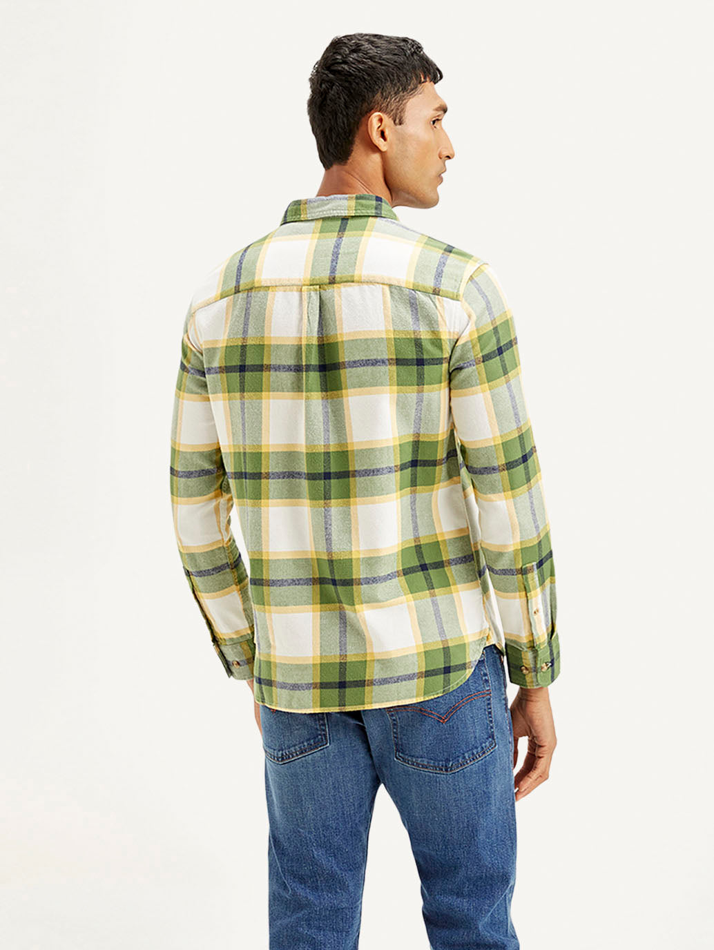 Men's Checkered Relaxed Fit Flannel Shirt - Back View