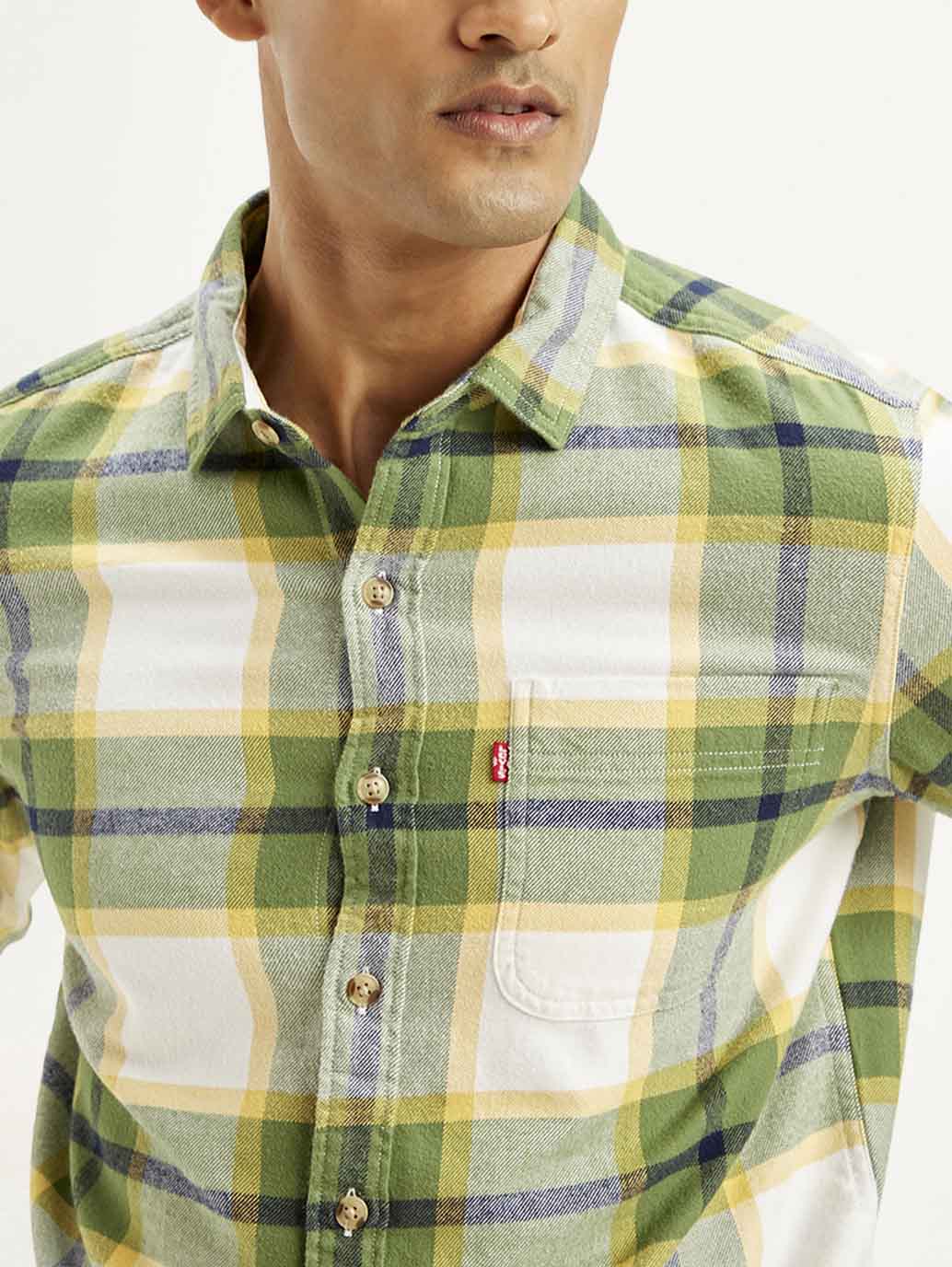 Men's Checkered Relaxed Fit Flannel Shirt - Detail View