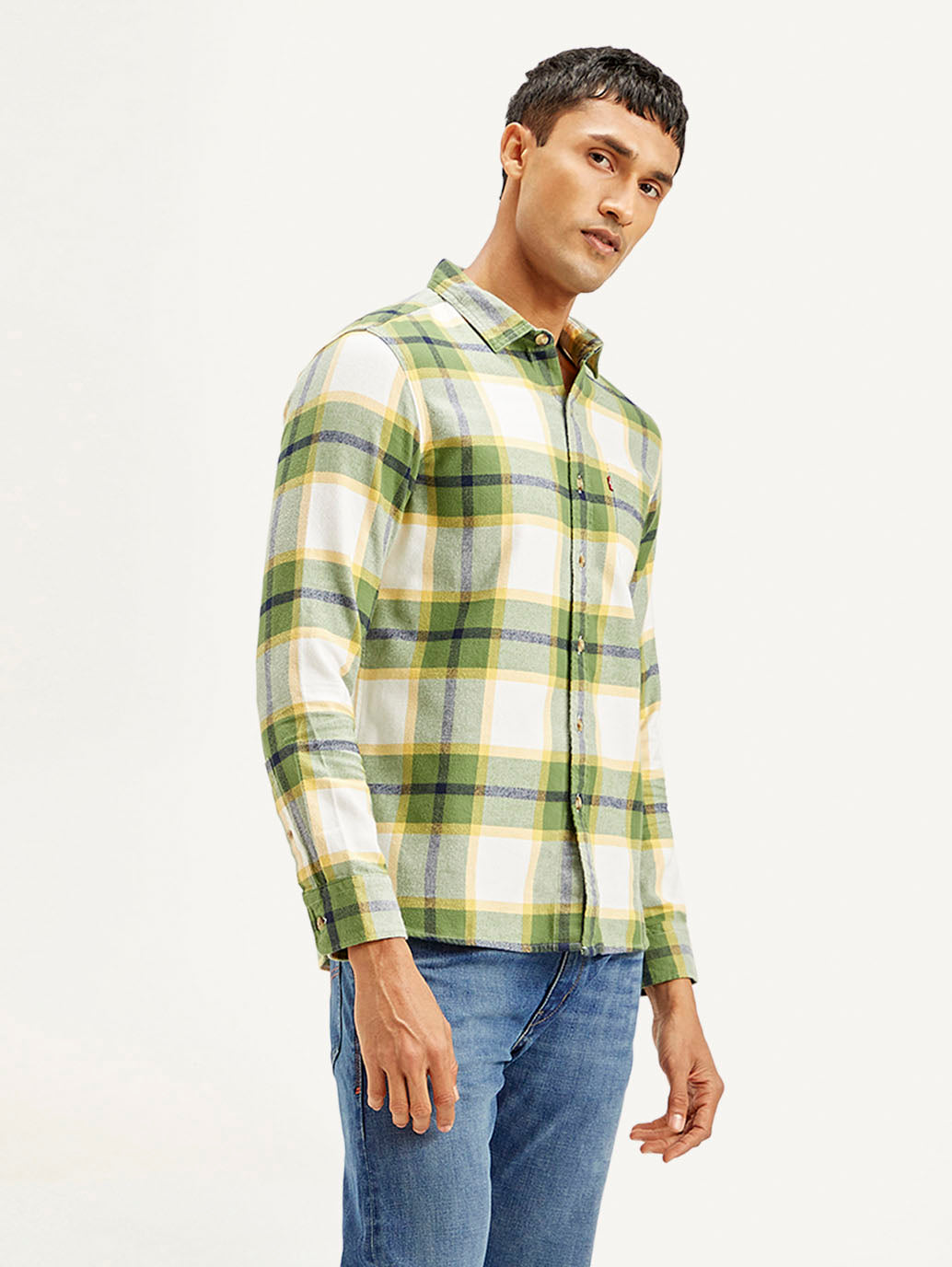 Men's Checkered Relaxed Fit Flannel Shirt - Side View
